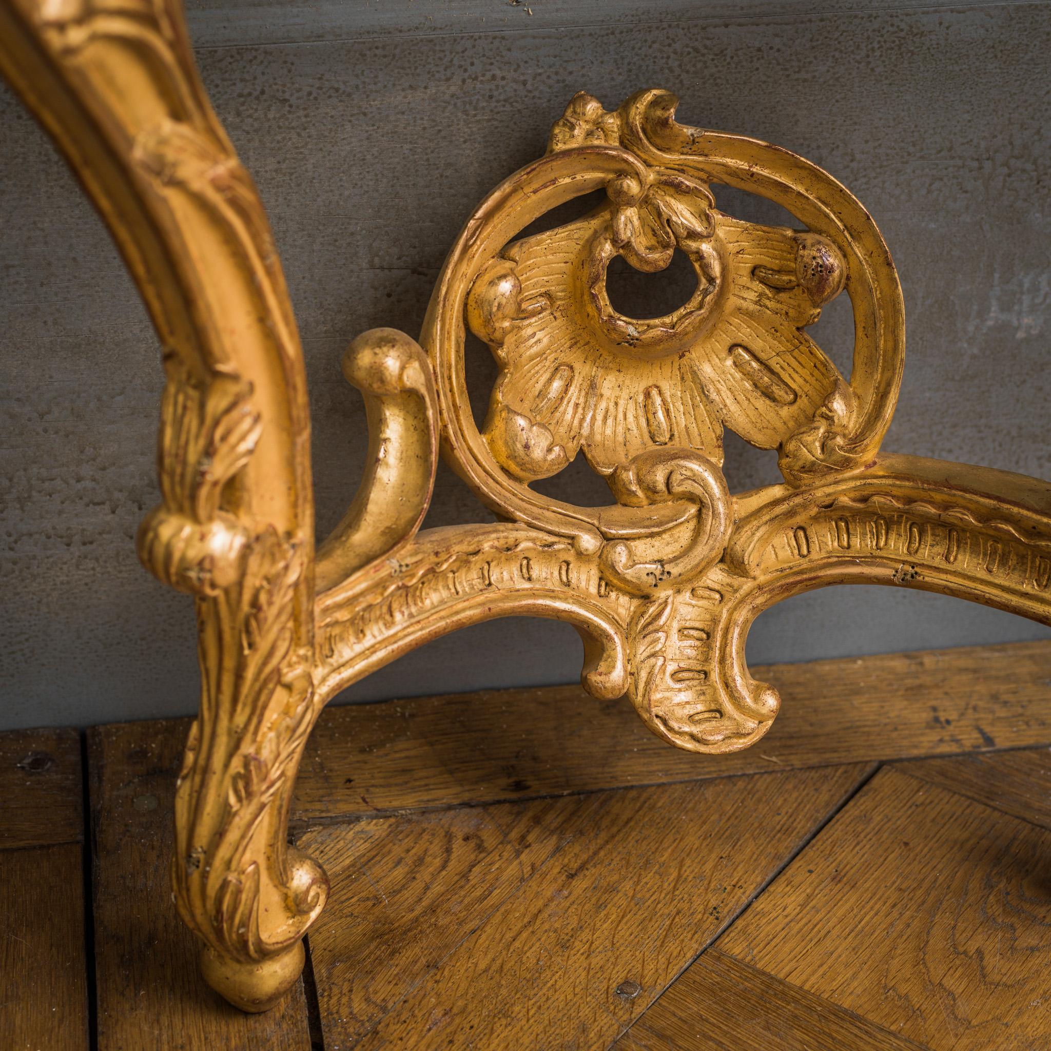 Pair of Hand Carved, Louis XV French Style Gilt Wood Consoles For Sale 3