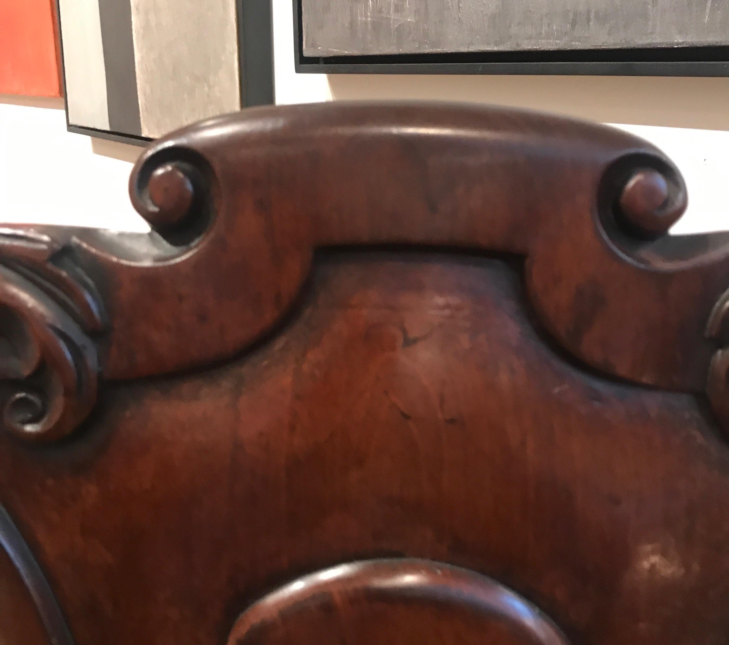 Pair of Hand Carved Mahogany Armorial Hall Chairs For Sale 2