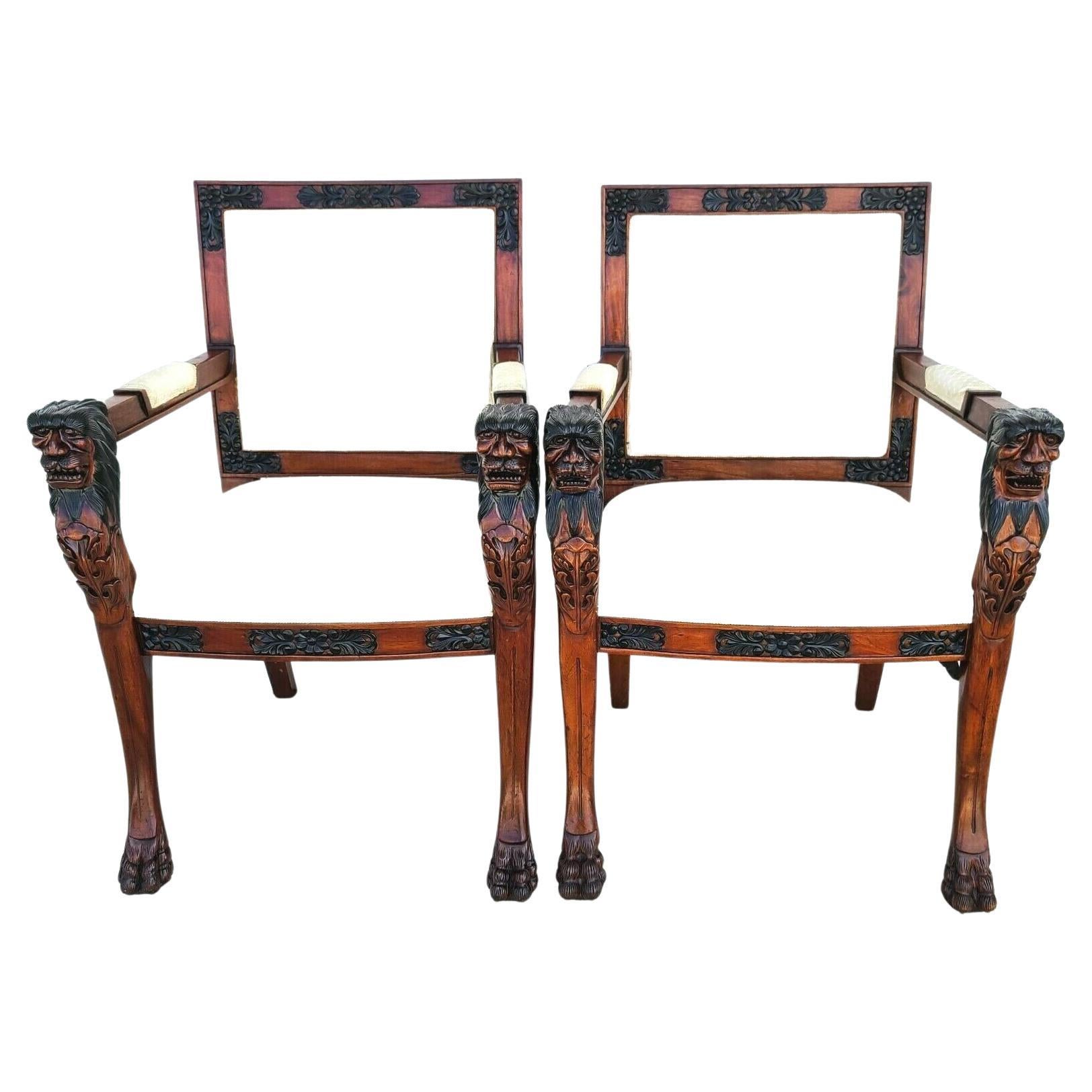 For FULL item description be sure to click on CONTINUE READING at the bottom of this listing.

Offering One Of Our Recent Palm Beach Estate Fine Furniture Acquisitions Of A Pair of Hand Carved Mahogany Lions Head Armchairs

Approximate