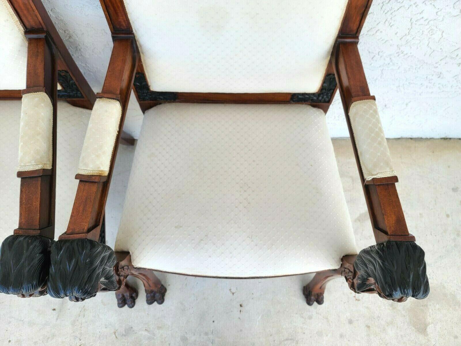 Pair of Hand Carved Mahogany Lions Head Armchairs For Sale 4
