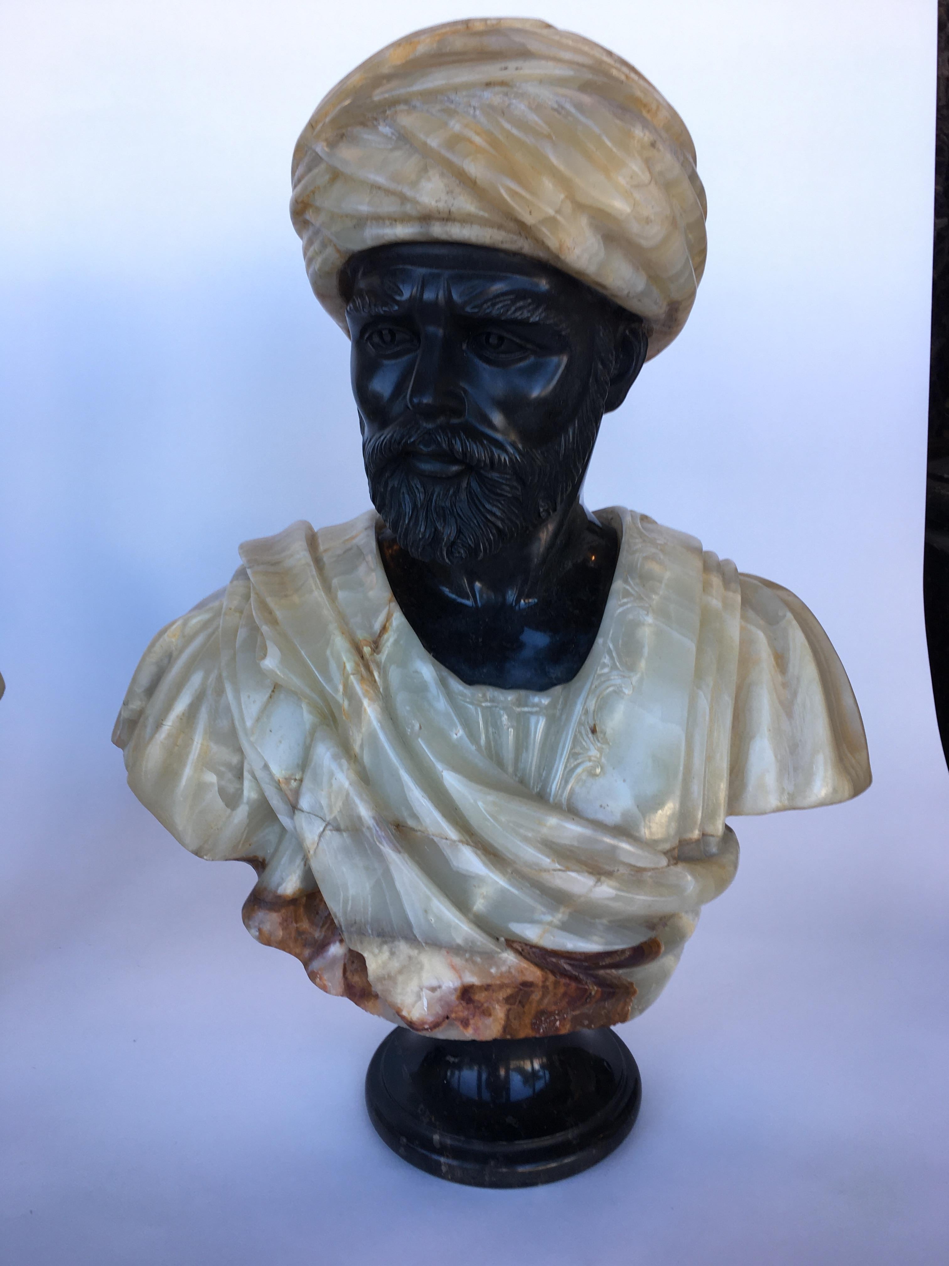 Other Pair of Hand Carved Marble and Onyx Moros Bust For Sale