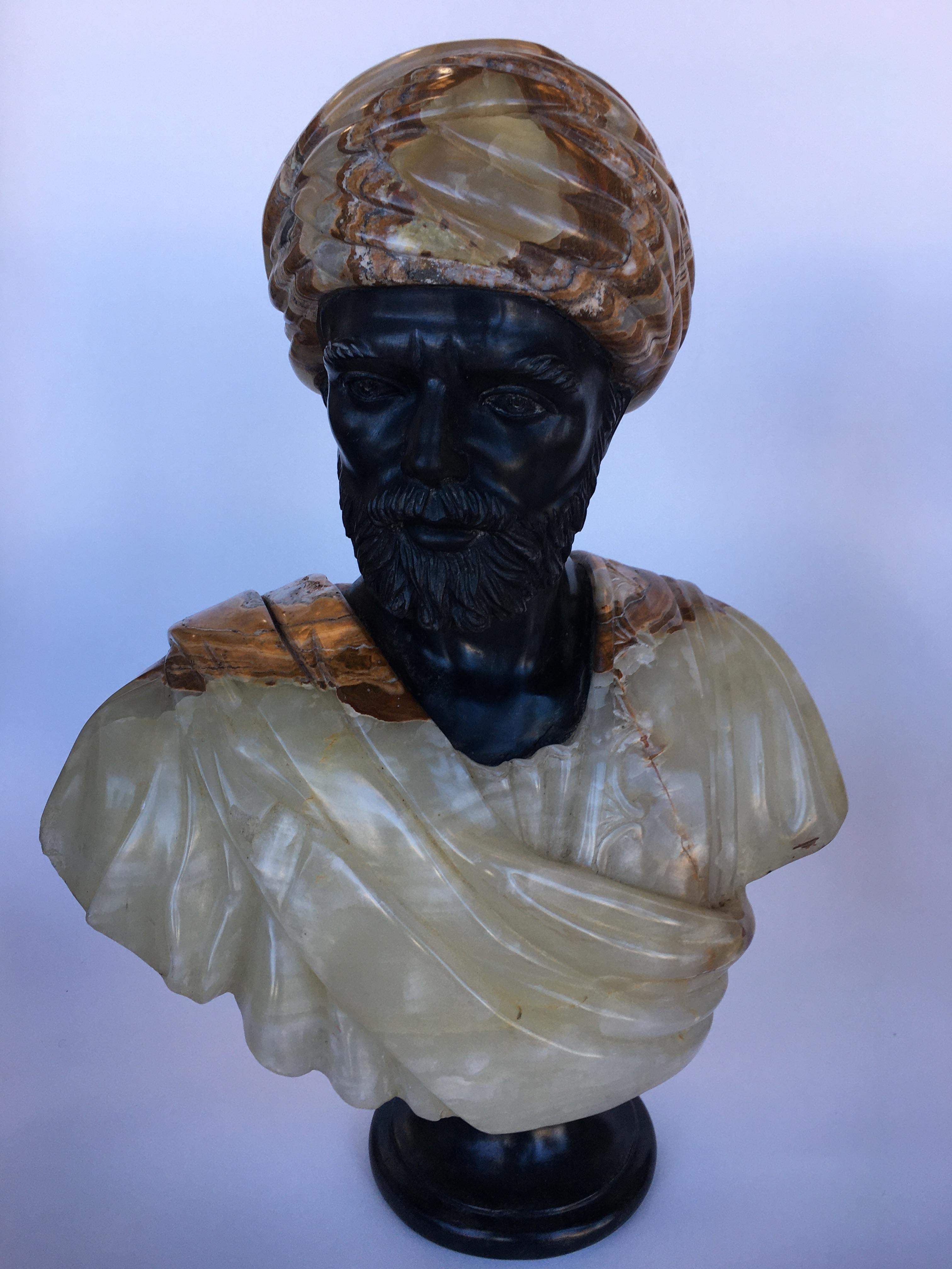 Italian Pair of Hand Carved Marble and Onyx Moros Bust For Sale
