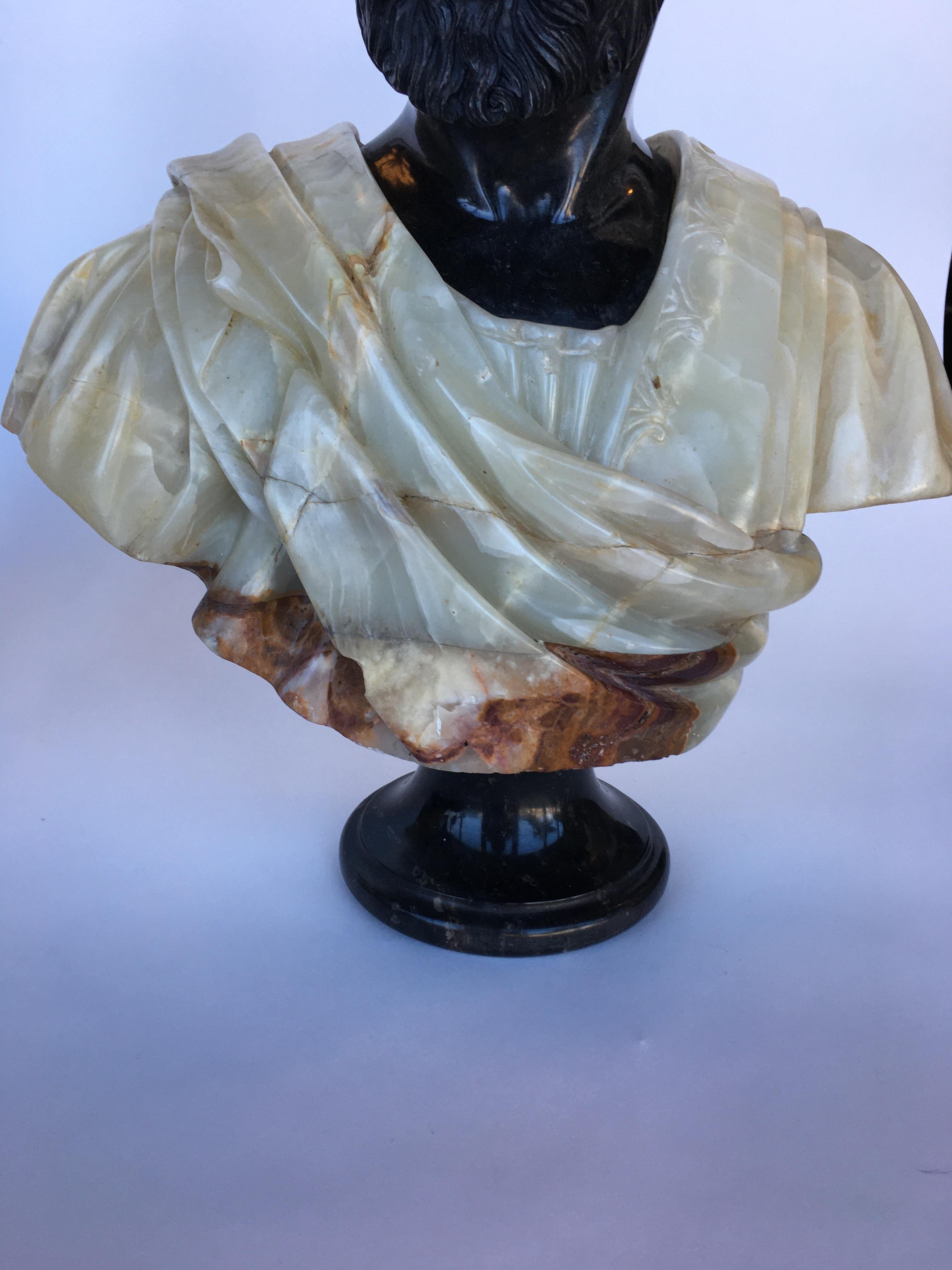 Pair of Hand Carved Marble and Onyx Moros Bust In Good Condition For Sale In Los Angeles, CA