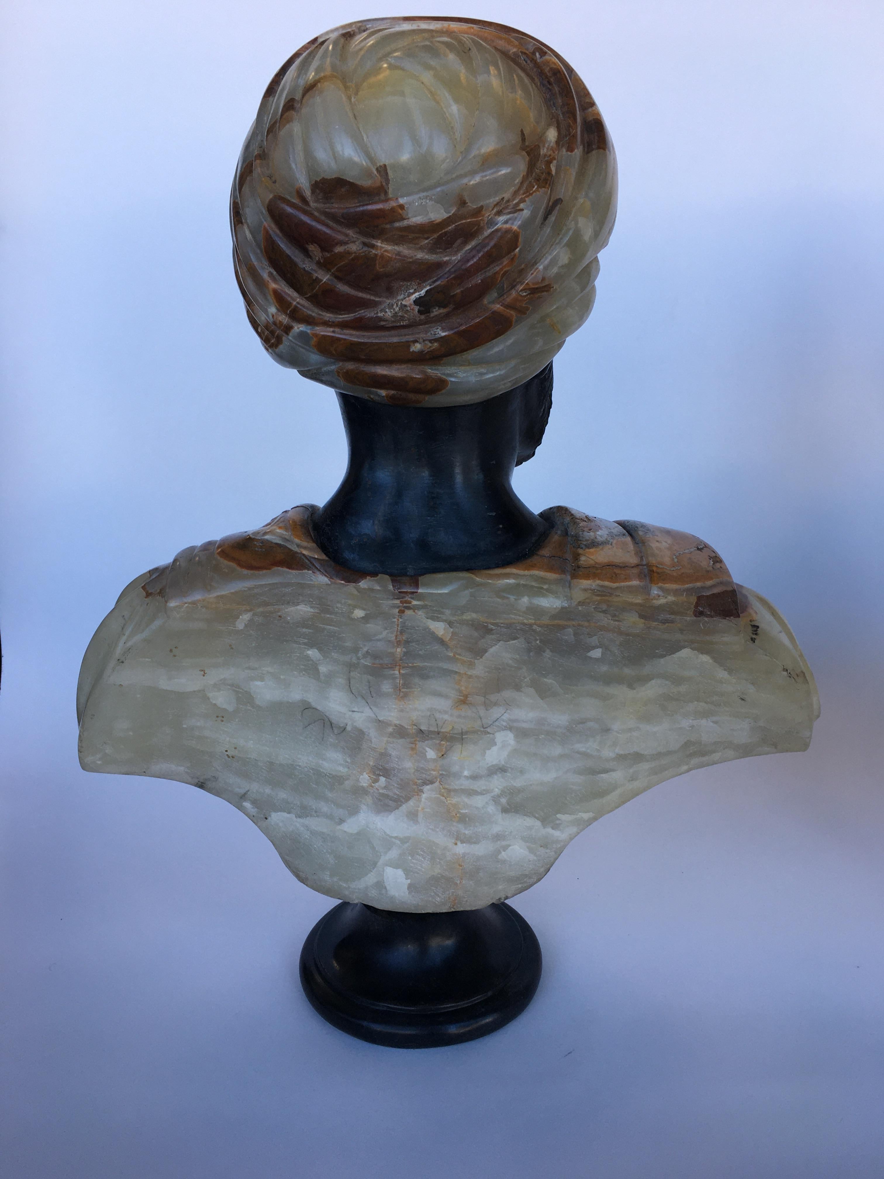 Pair of Hand Carved Marble and Onyx Moros Bust For Sale 1