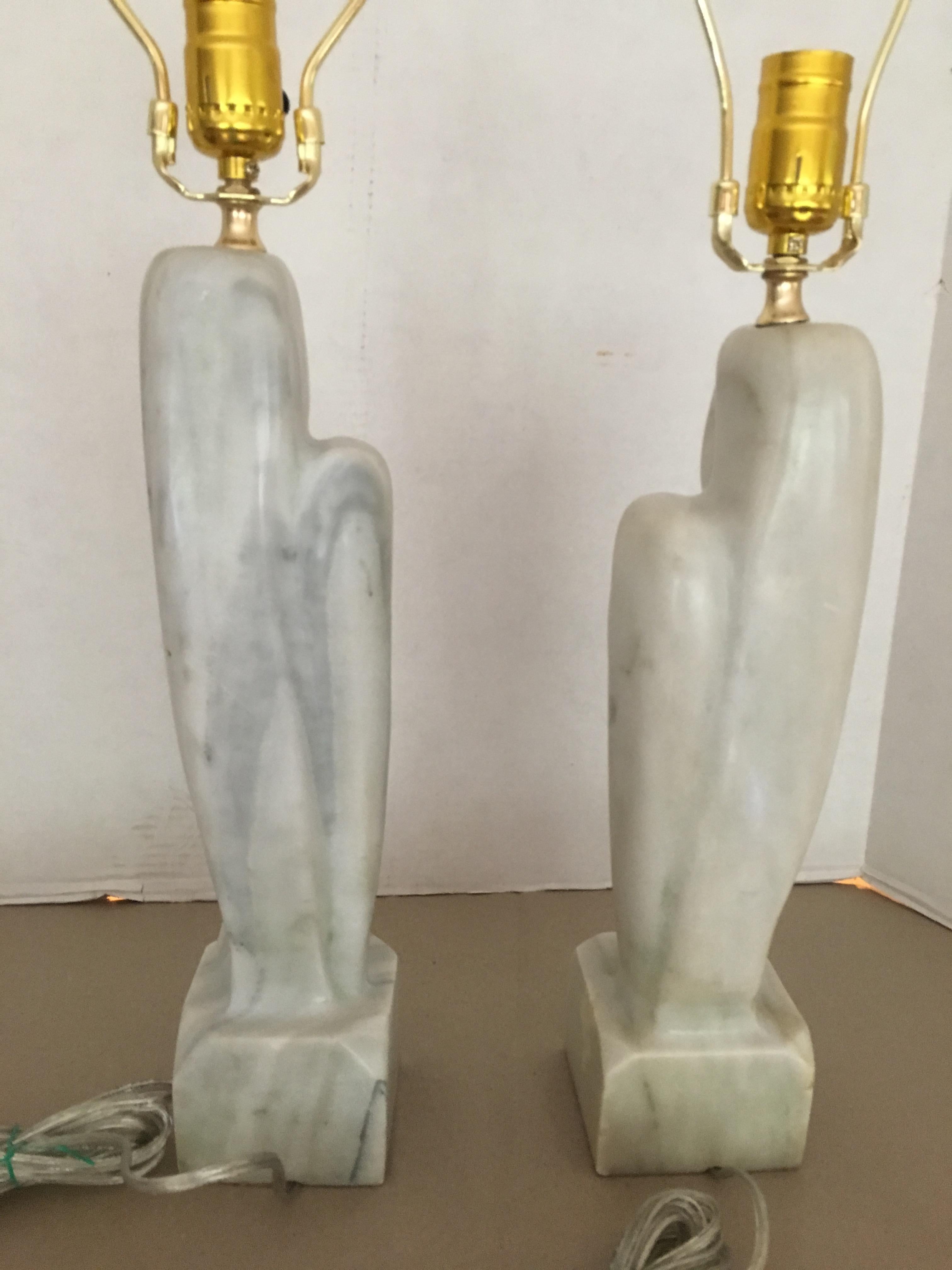 Pair of Hand-Carved Marble Cycladic Lamps 2