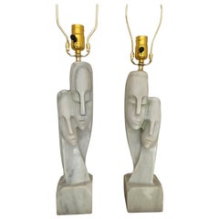 Pair of Hand-Carved Marble Cycladic Lamps