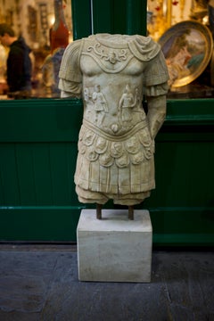 Pair of Hand-Carved Marble Sculpture of Roman Soldier