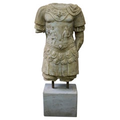 Pair of Hand-Carved Marble Sculpture of Roman Soldier