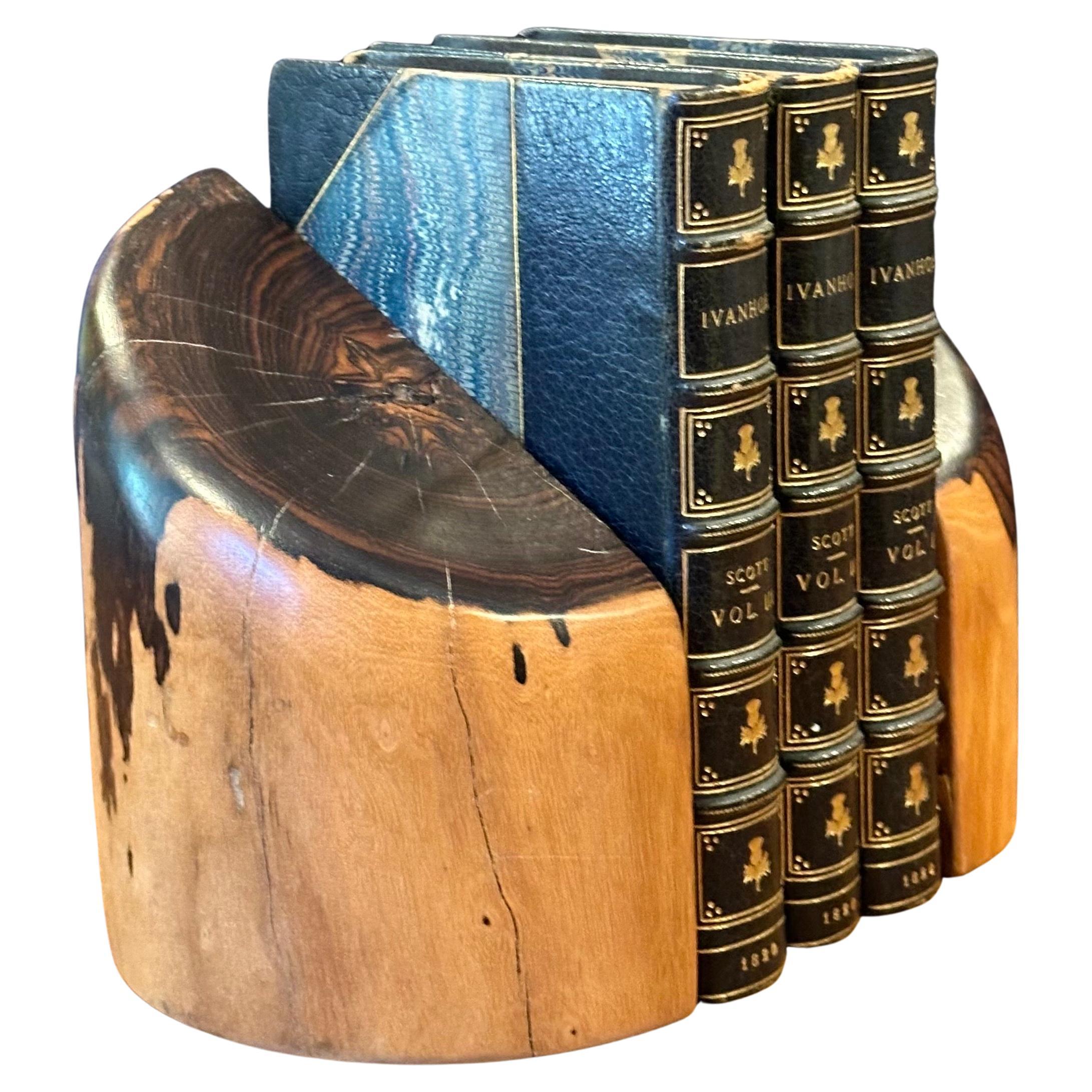 Pair of hand carved modern Mexican cocobolo wood bookends by Don Shoemaker, circa 1960s.  Retains original labels from his workshop in Señal Mexico. This design was included in the 2017 Don S. Shoemaker exhibition at the Museo de Arte Moderno in