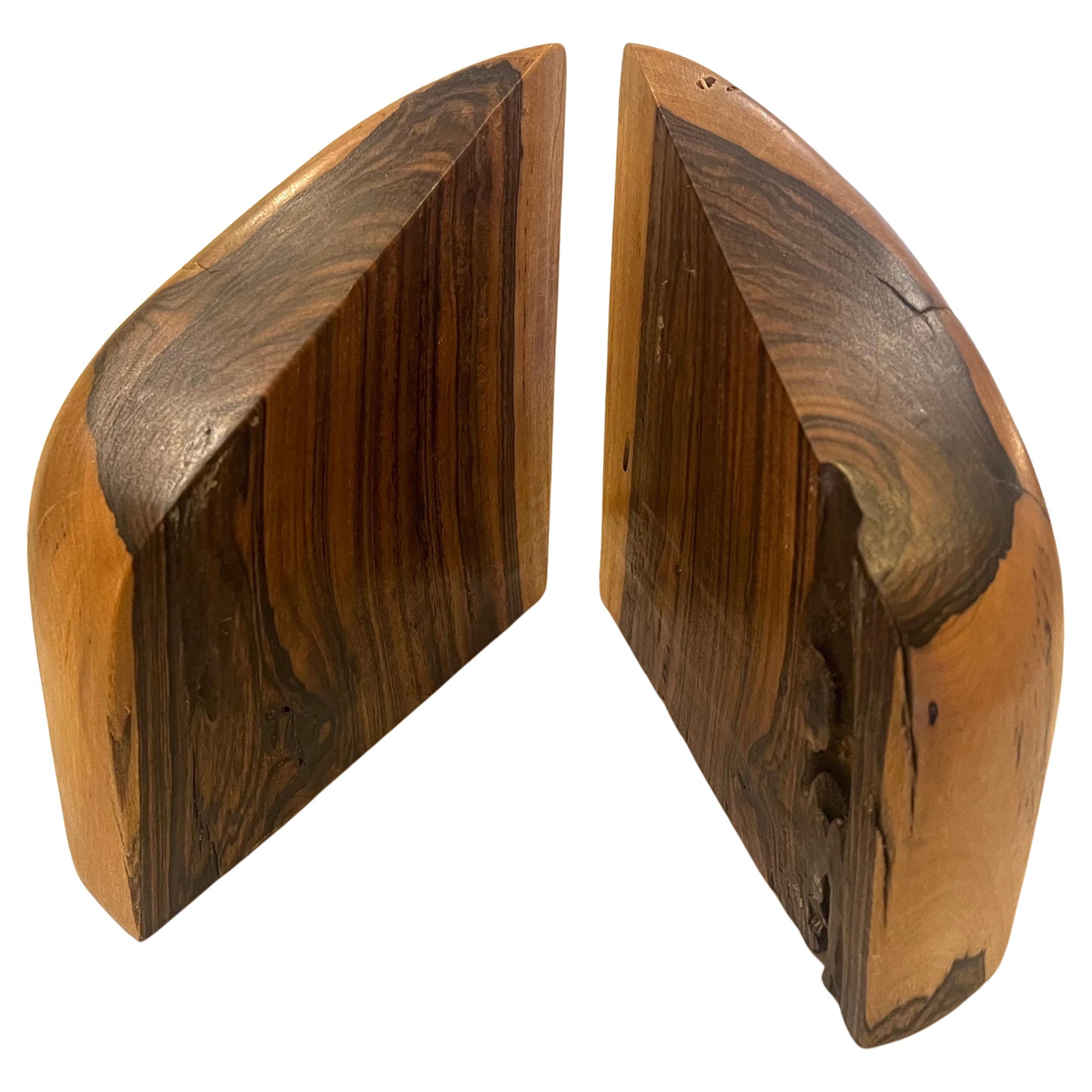 Pair of Hand Carved Modern Mexican Cocobolo Wood Bookends by Don Shoemaker