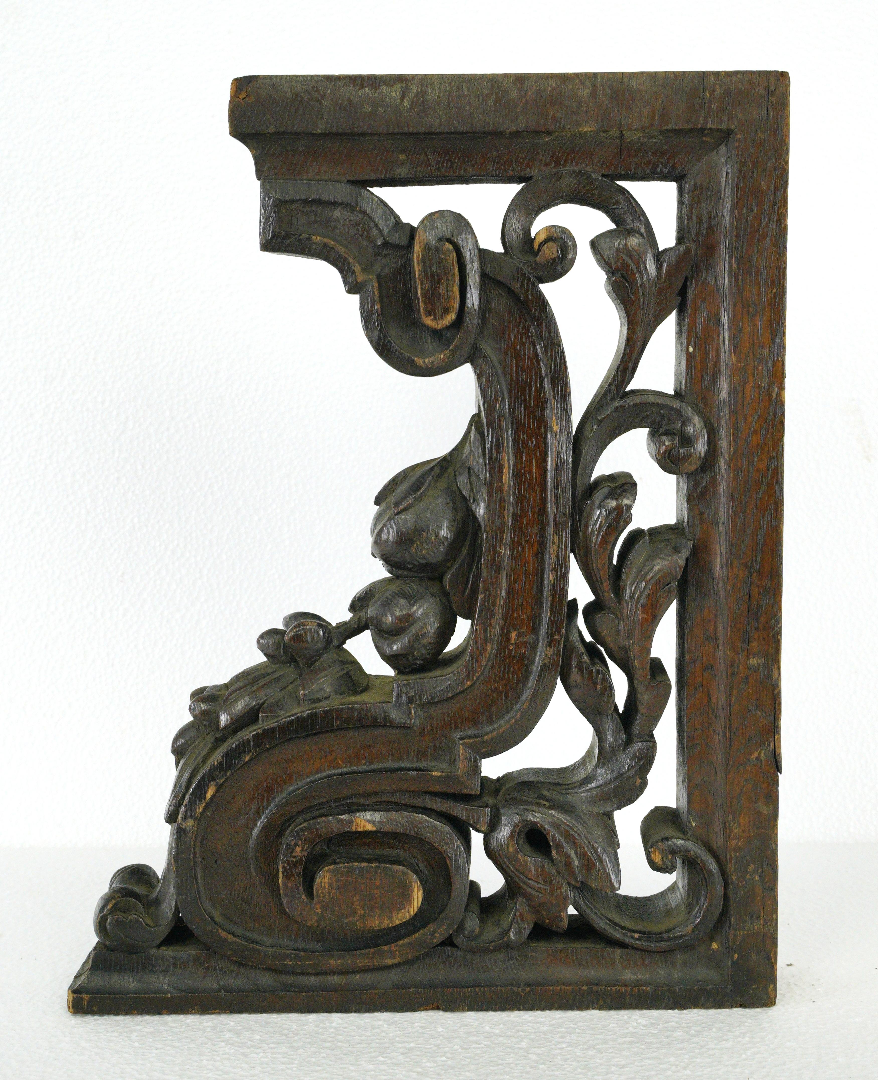 Pair of Hand Carved Oak Furniture Brackets For Sale 5