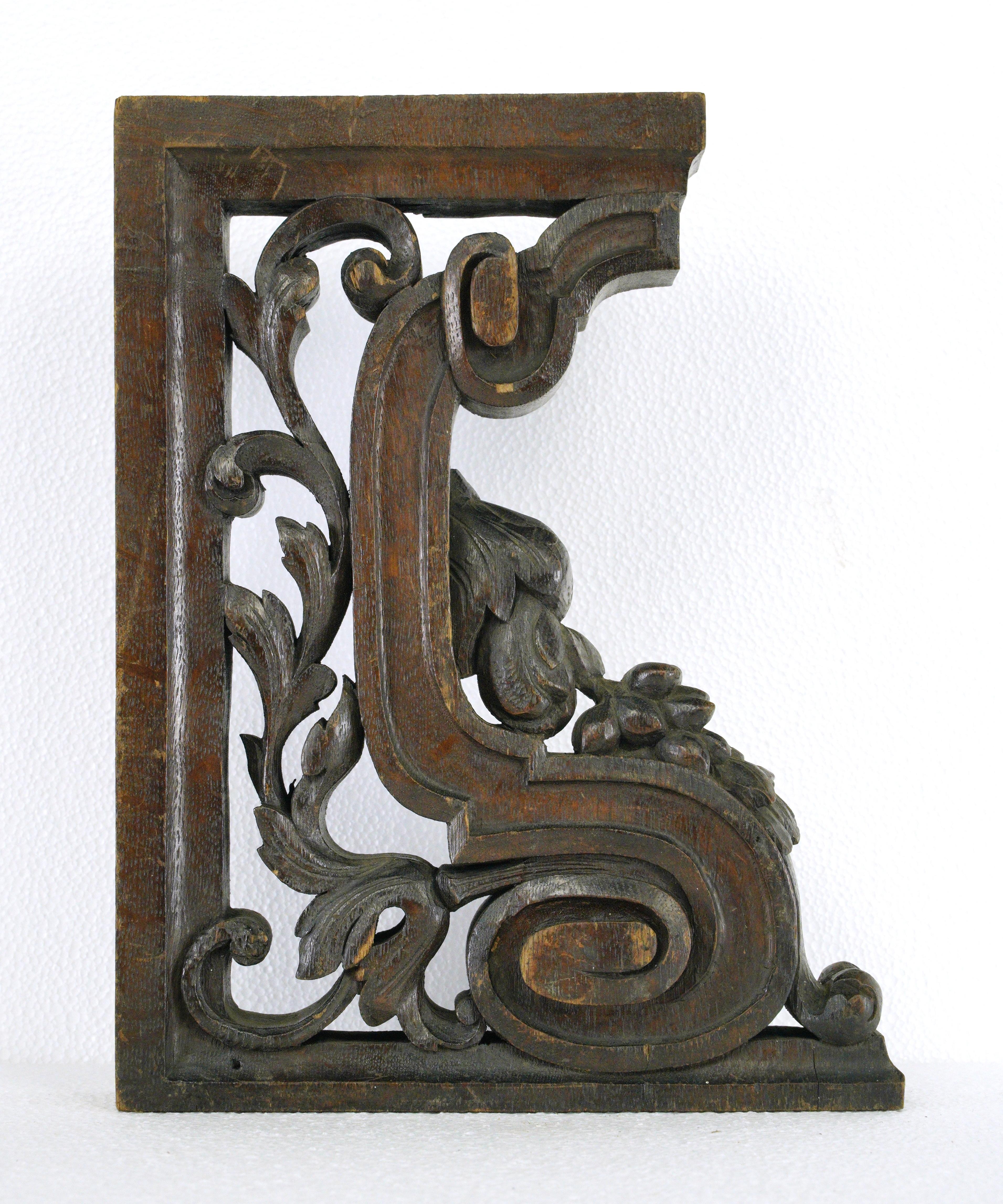 Pair of Hand Carved Oak Furniture Brackets For Sale 7