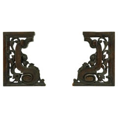 Pair of Hand Carved Oak Furniture Brackets