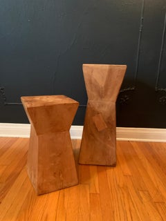 Pair of Hand Carved Organic Wooden Hour Glass Side Martini Tables