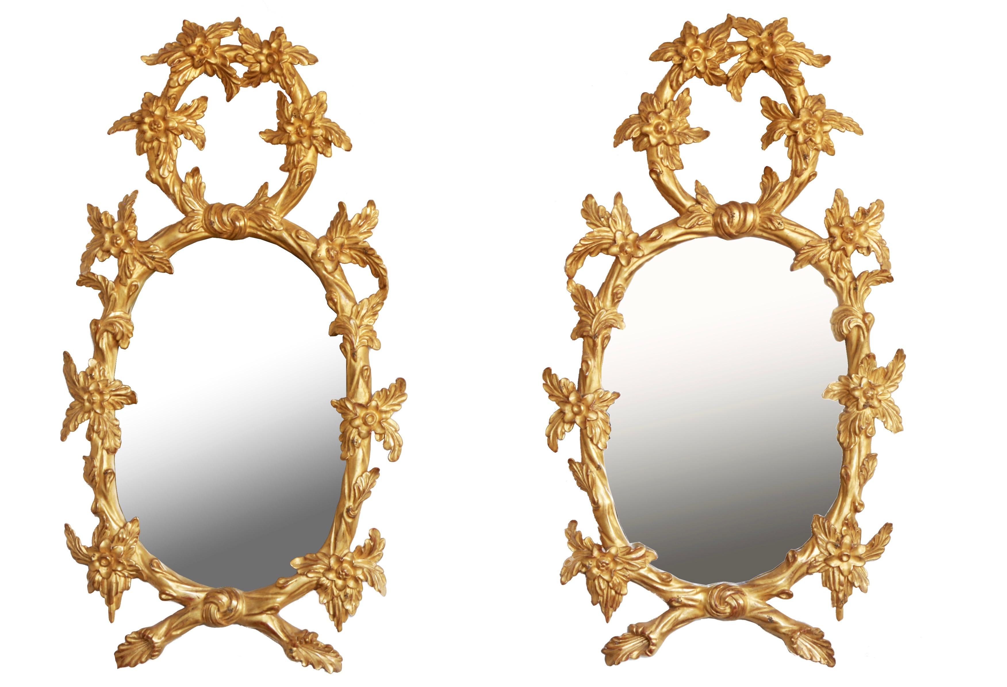 George III Pair of Hand Carved Oval Gilt Wood Mirrors by La Maison London For Sale