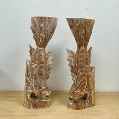 Pair of Hand-Carved Pine Fish Sculptural Bases or Console Supports