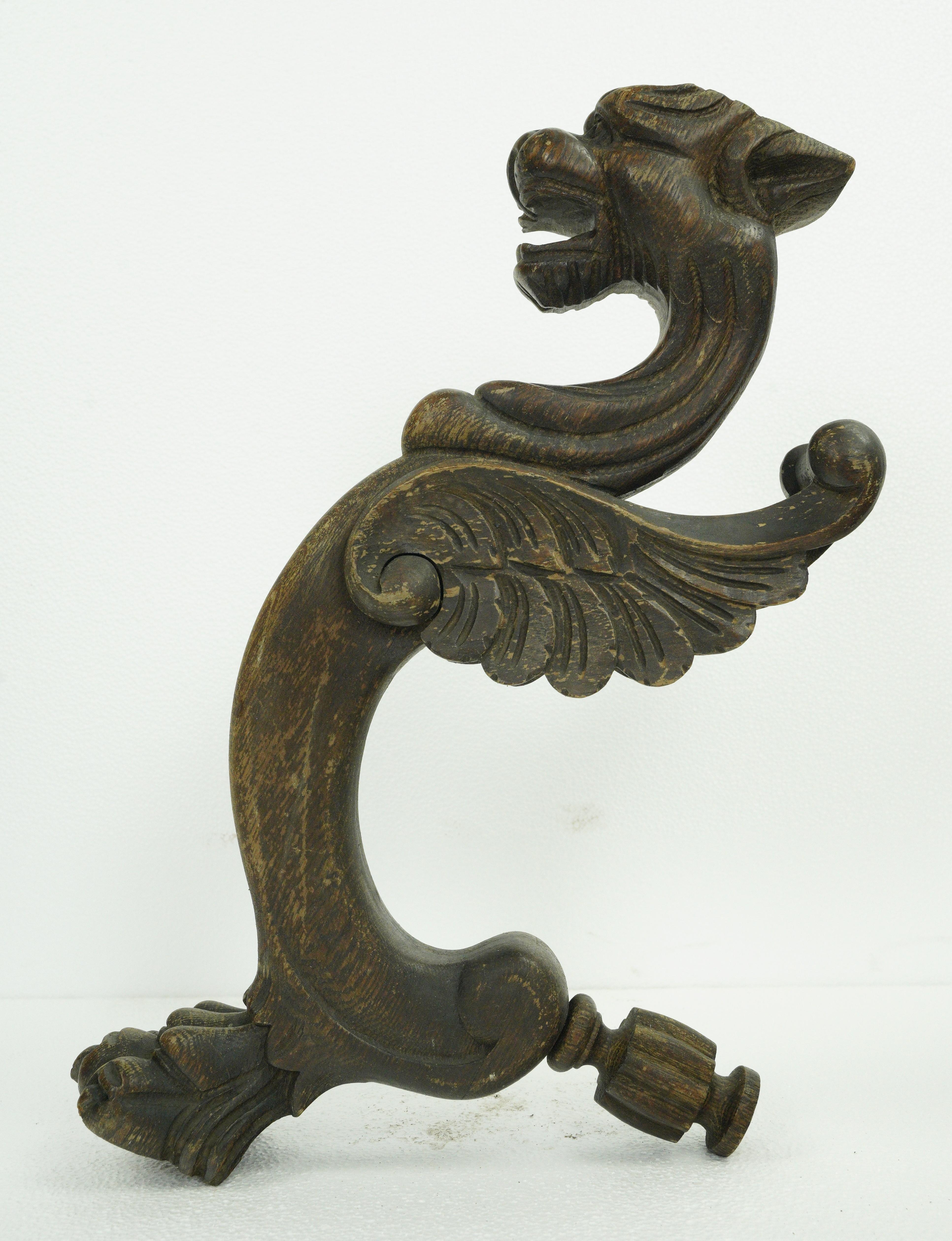 Pair of Hand Carved Pine Wood Griffins Parts For Sale 5