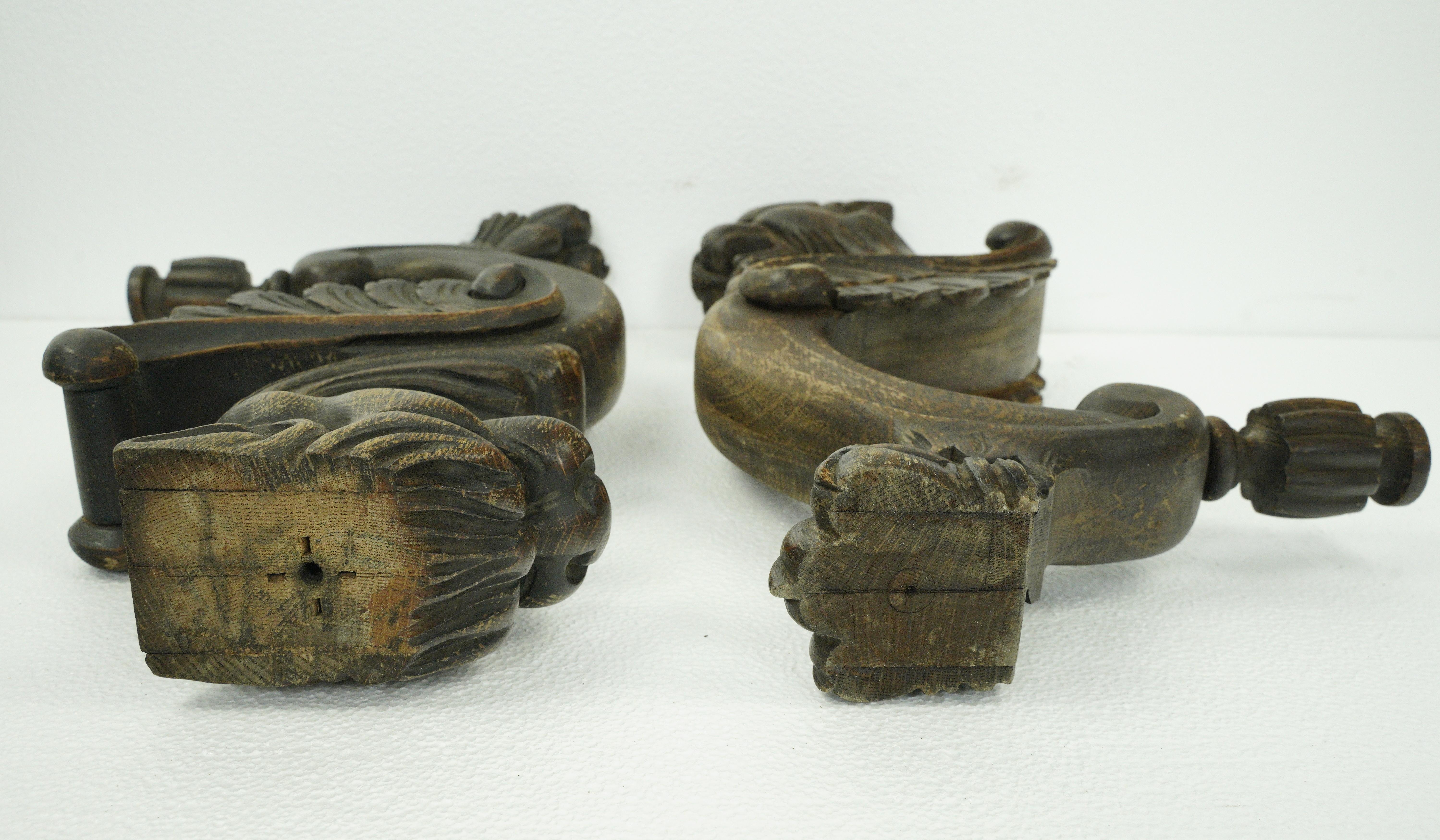 Pair of Hand Carved Pine Wood Griffins Parts For Sale 8
