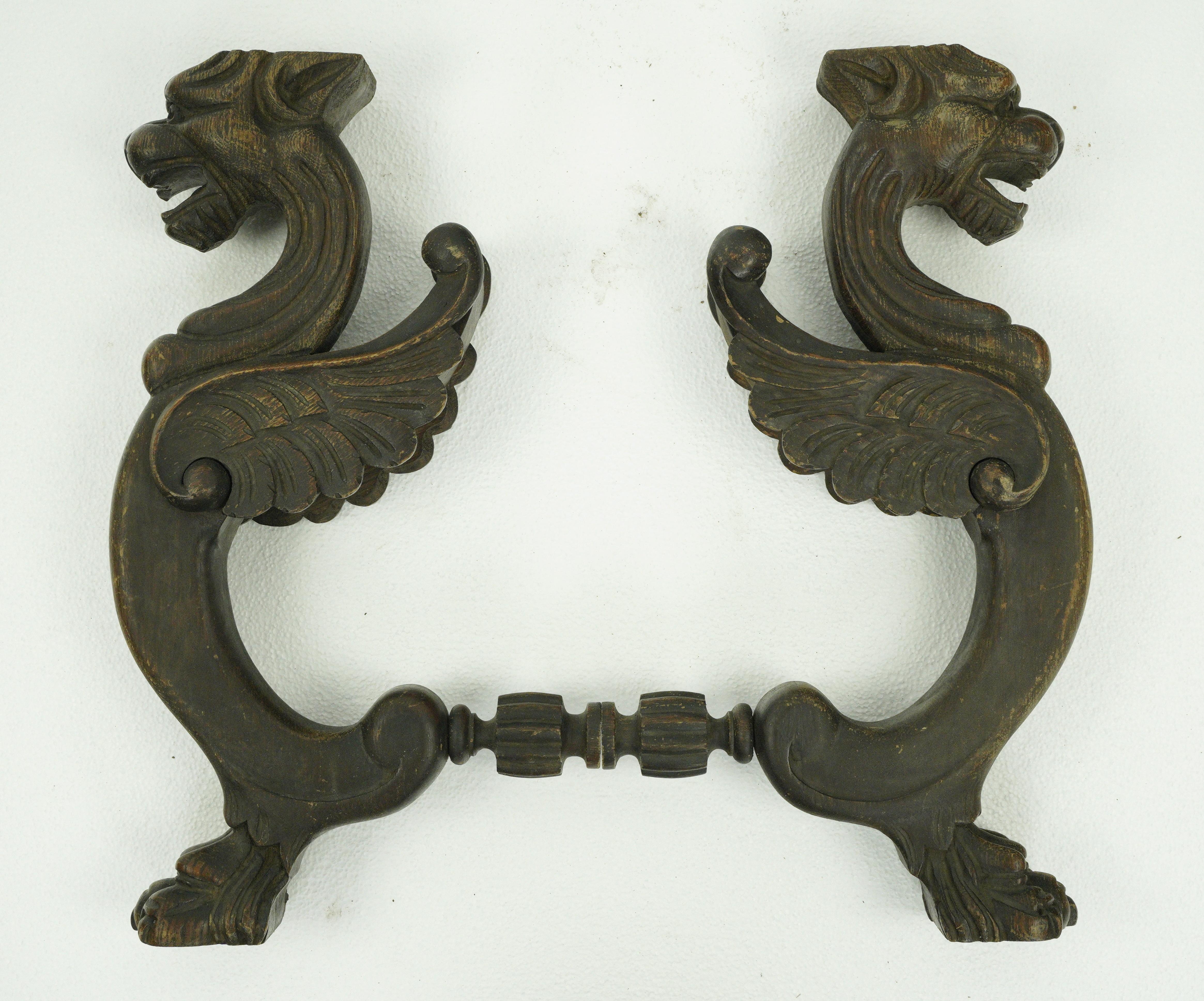 Pair of Hand Carved Pine Wood Griffins Parts For Sale 10
