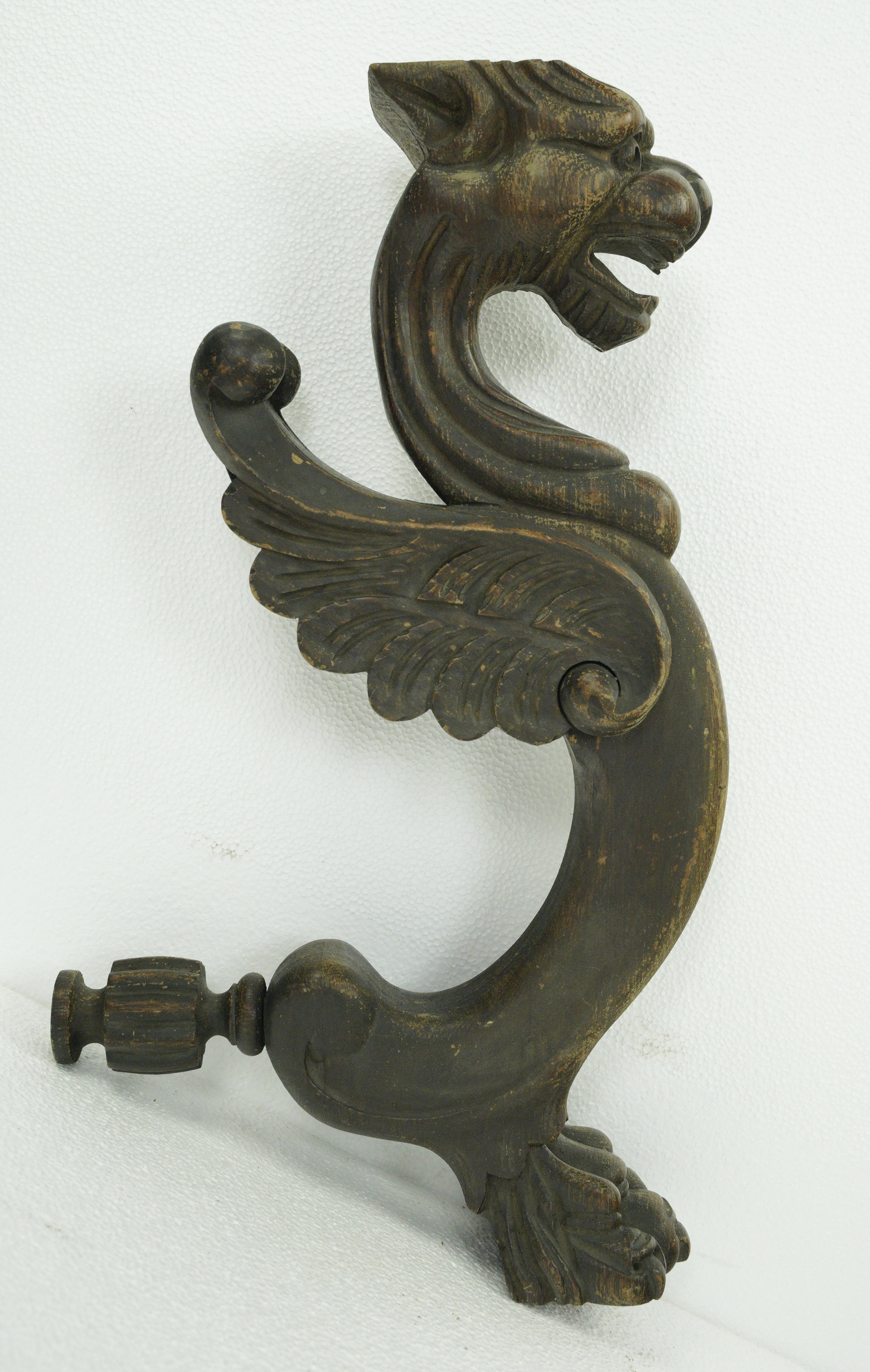 Pair of Hand Carved Pine Wood Griffins Parts For Sale 1