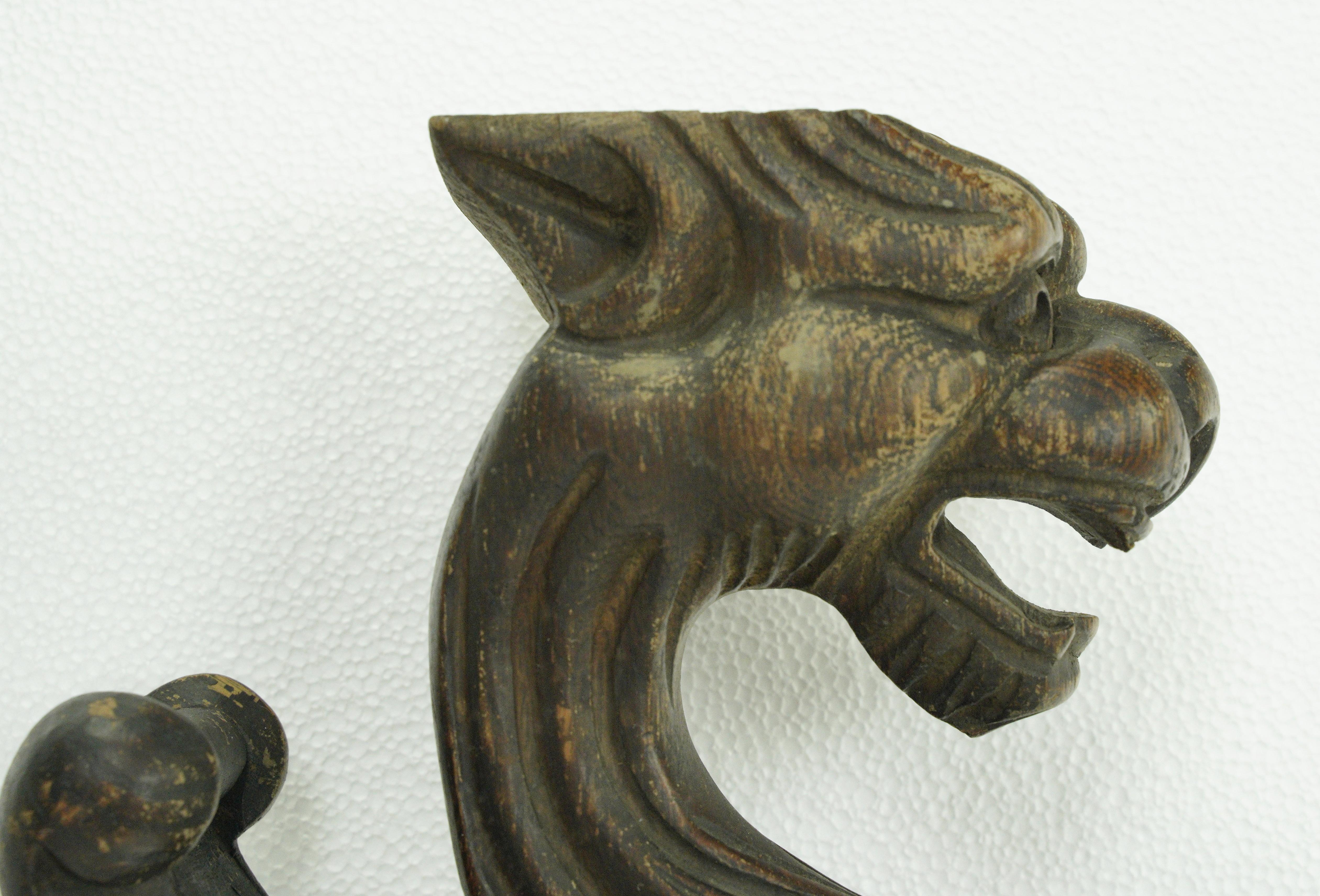 Pair of Hand Carved Pine Wood Griffins Parts For Sale 3