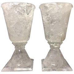 Pair of Hand Carved Rock Crystal Urns