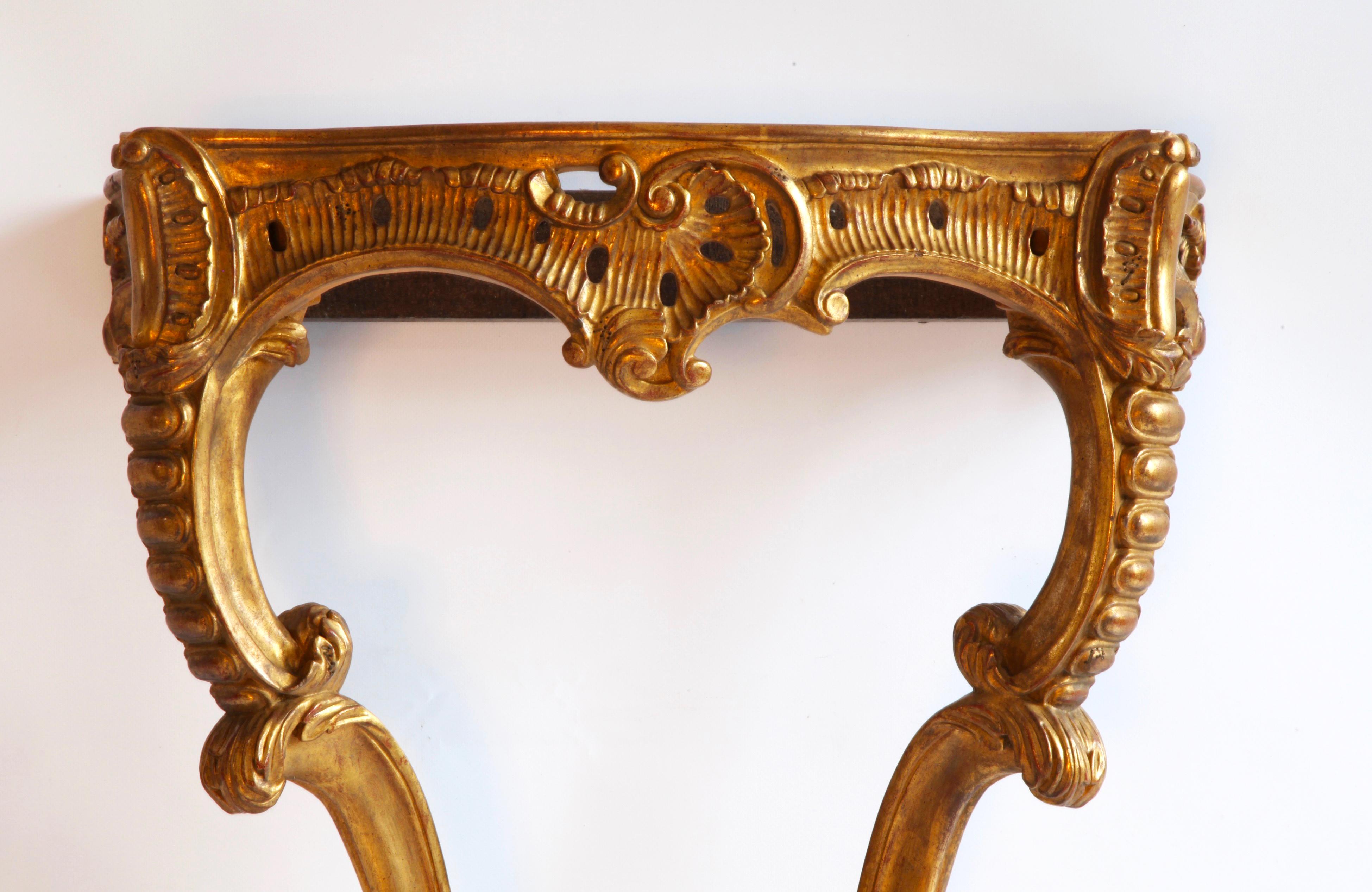 Hand-Carved Pair of Hand Carved Rococo Style Giltwood Consoles Made by La Maison London For Sale