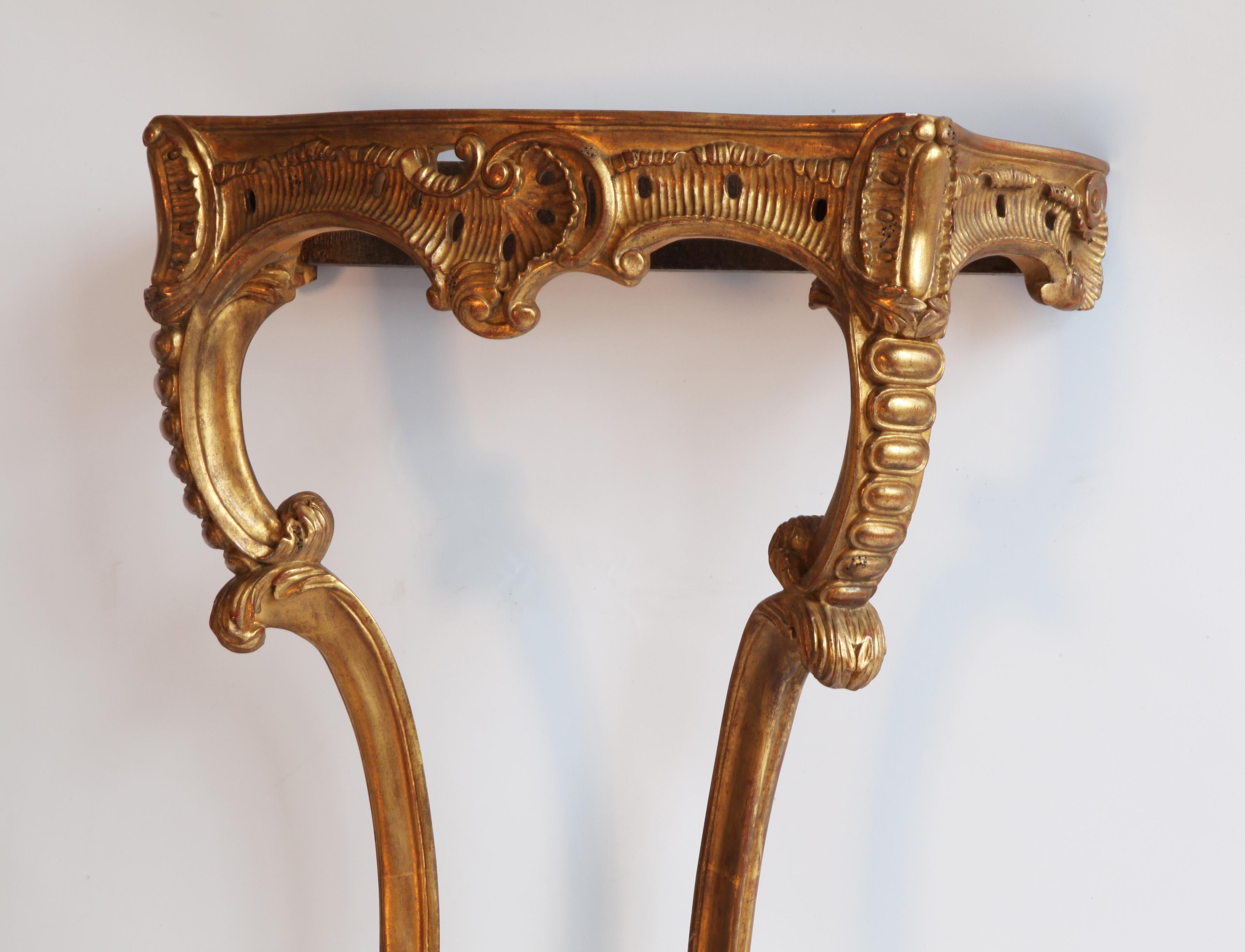 Contemporary Pair of Hand Carved Rococo Style Giltwood Consoles Made by La Maison London For Sale