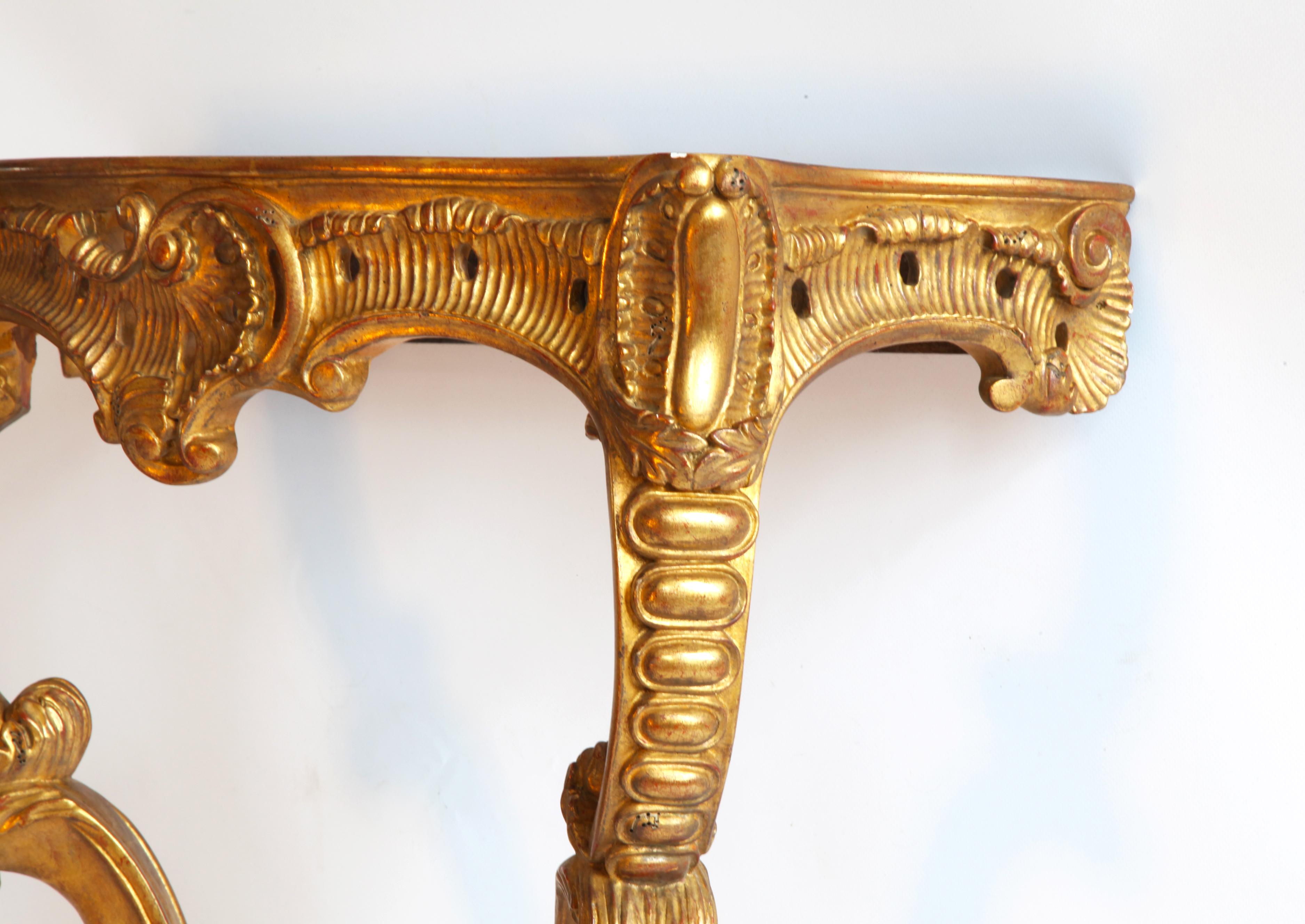 Pair of Hand Carved Rococo Style Giltwood Consoles Made by La Maison London For Sale 1