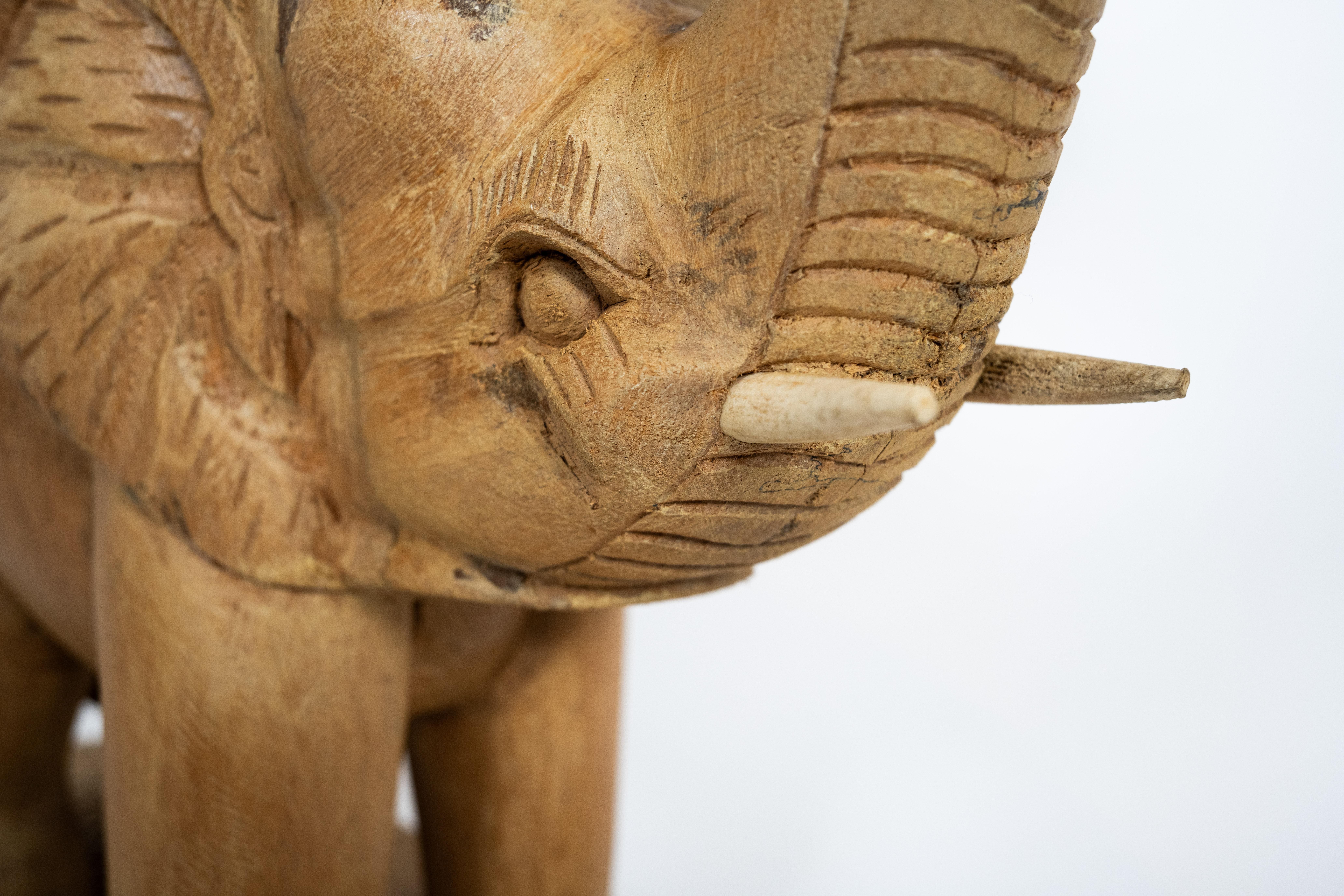 Wood Pair of Hand-Carved Side Tables in the Form of Elephants