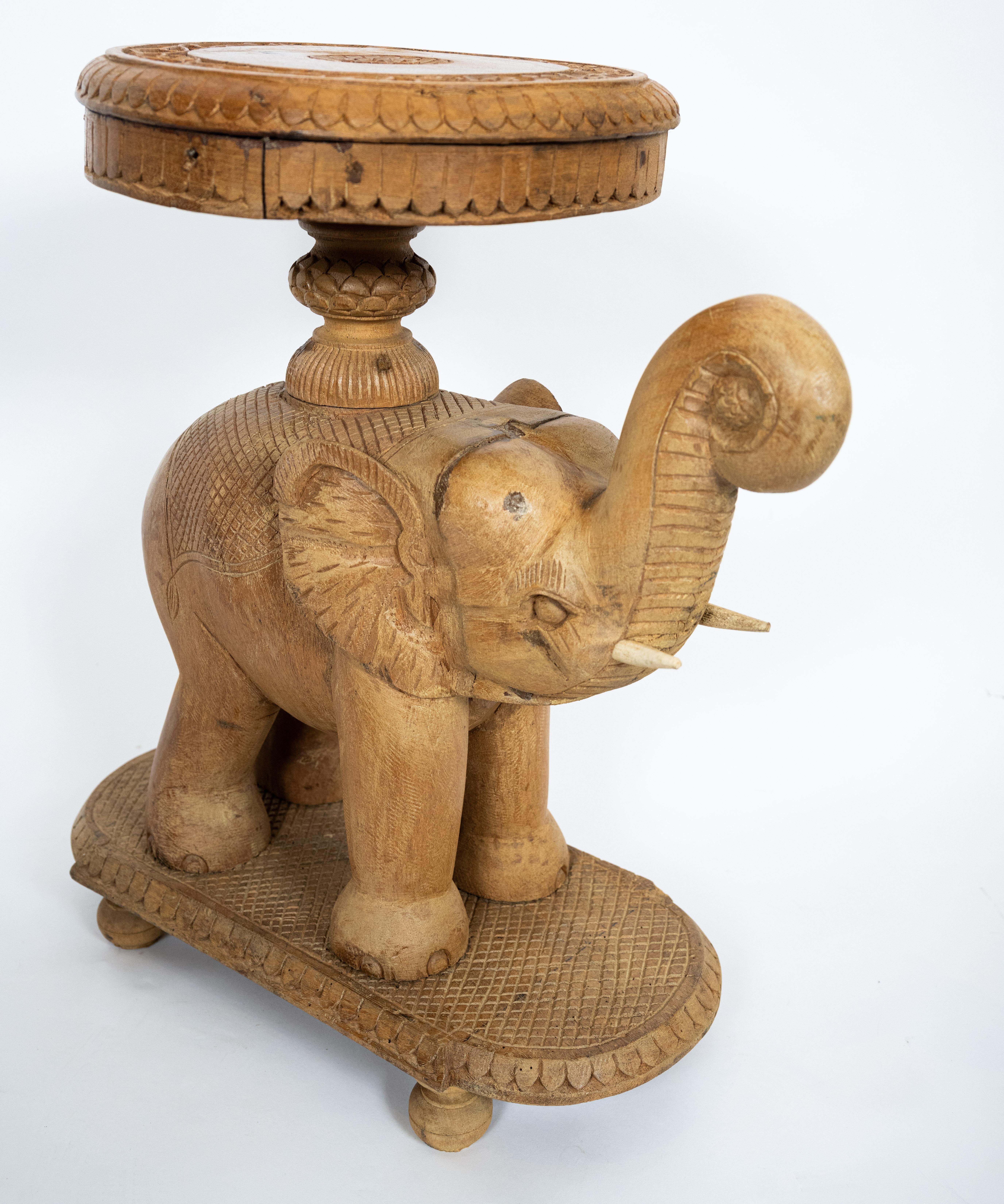 Pair of Hand-Carved Side Tables in the Form of Elephants 1