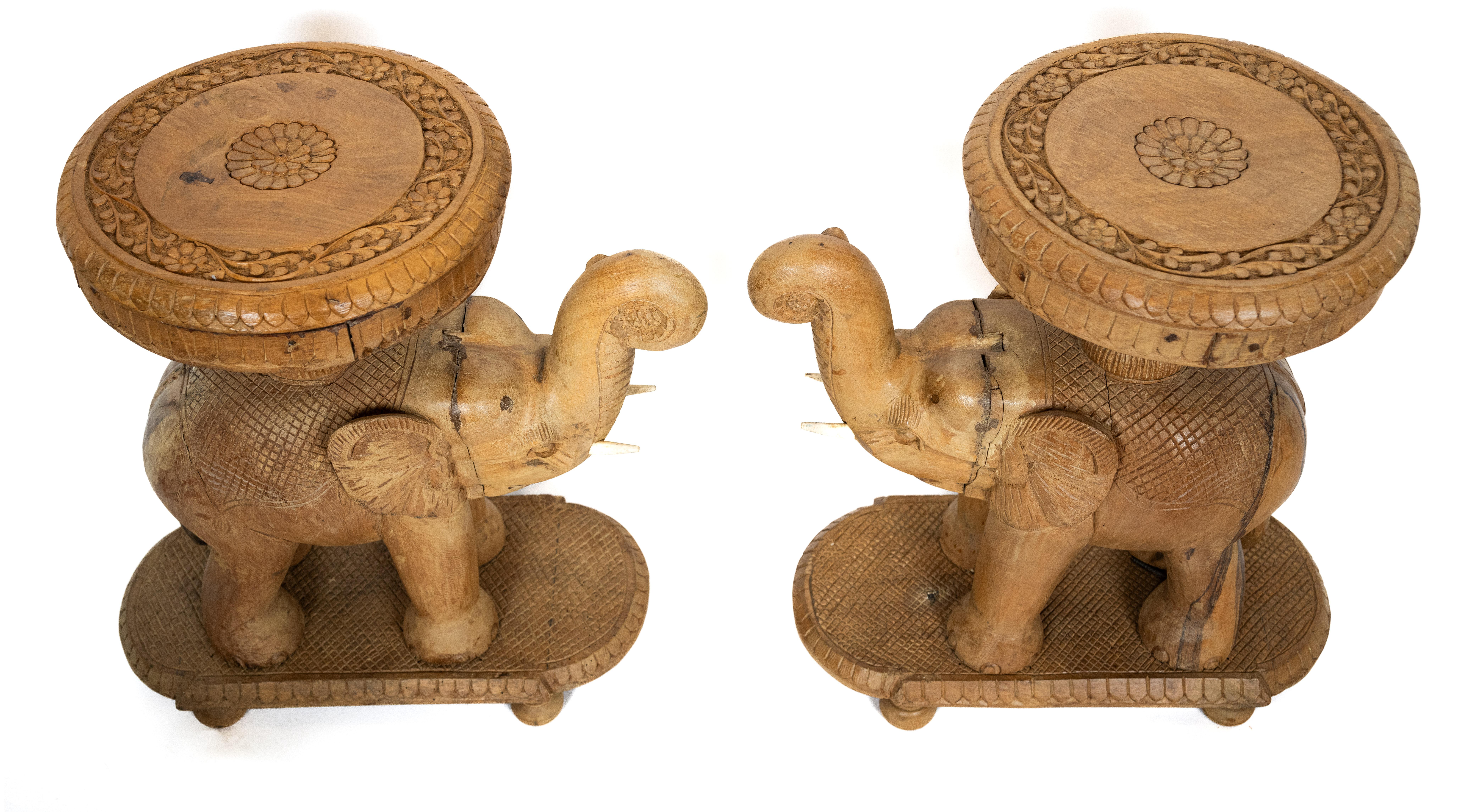 Pair of Hand-Carved Side Tables in the Form of Elephants 2