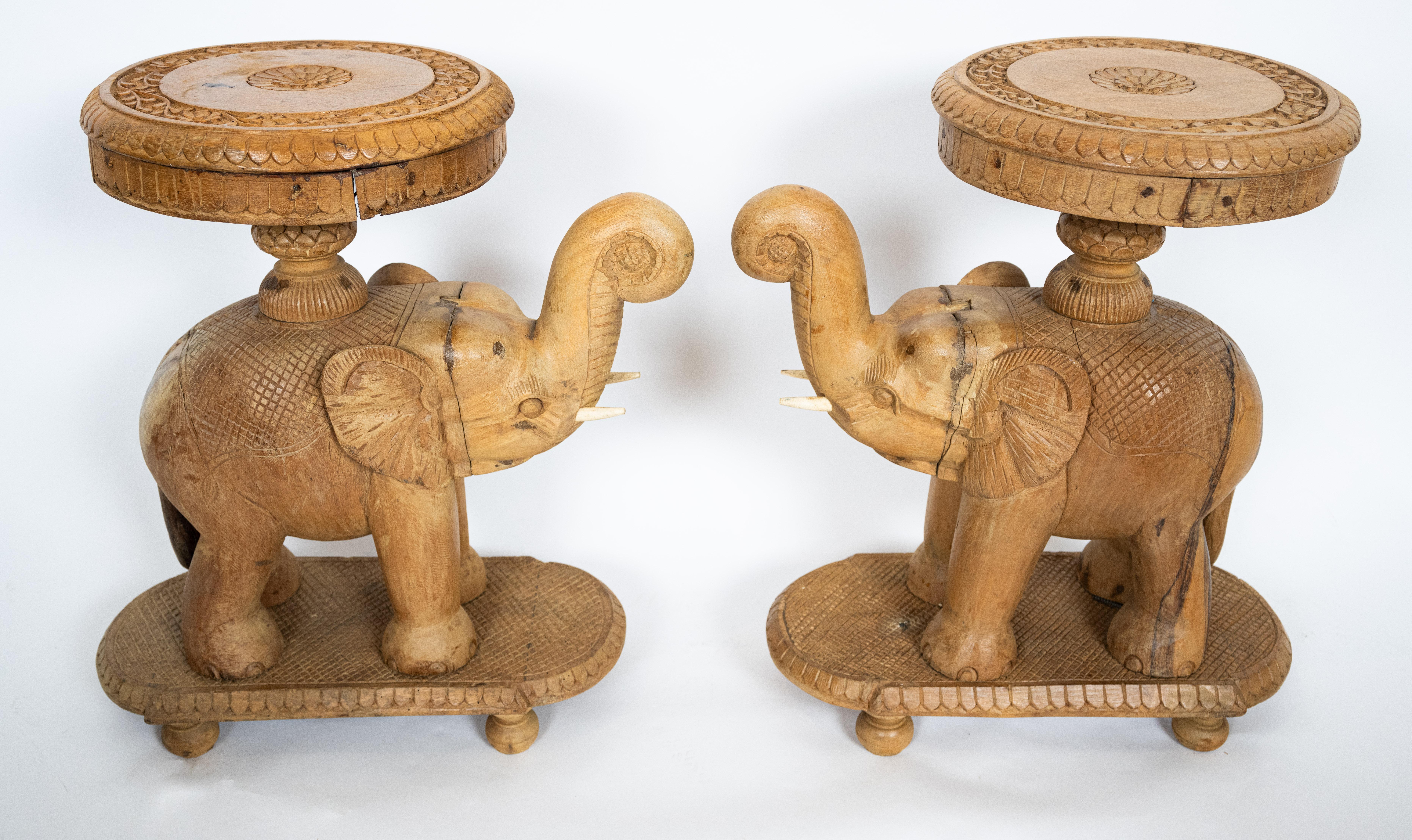 Pair of Hand-Carved Side Tables in the Form of Elephants 3