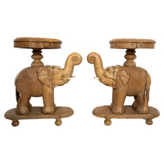 Vintage Pair of Hand-Carved Side Tables in the Form of Elephants