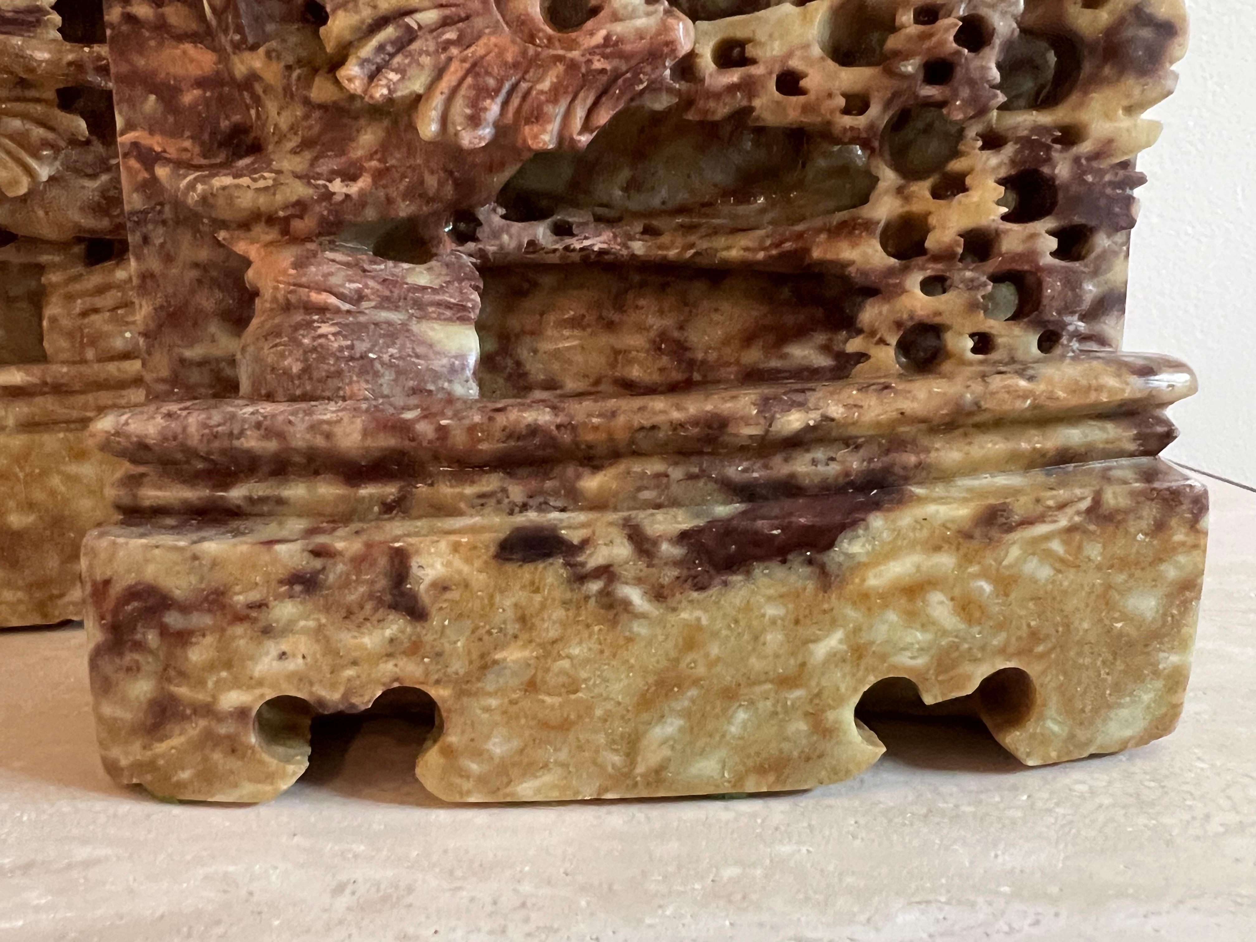 Pair of Hand Carved Soapstone Bookends with Asian Chinese Dragon Motif, Ca 1950 For Sale 4