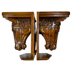 Vintage Pair of Hand Carved Solid Wood Wall Brackets
