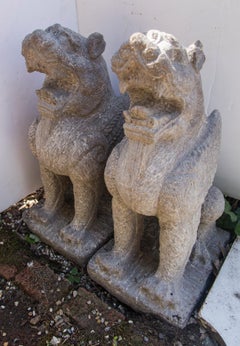 Pair of Hand Carved Stone Winged Beasts