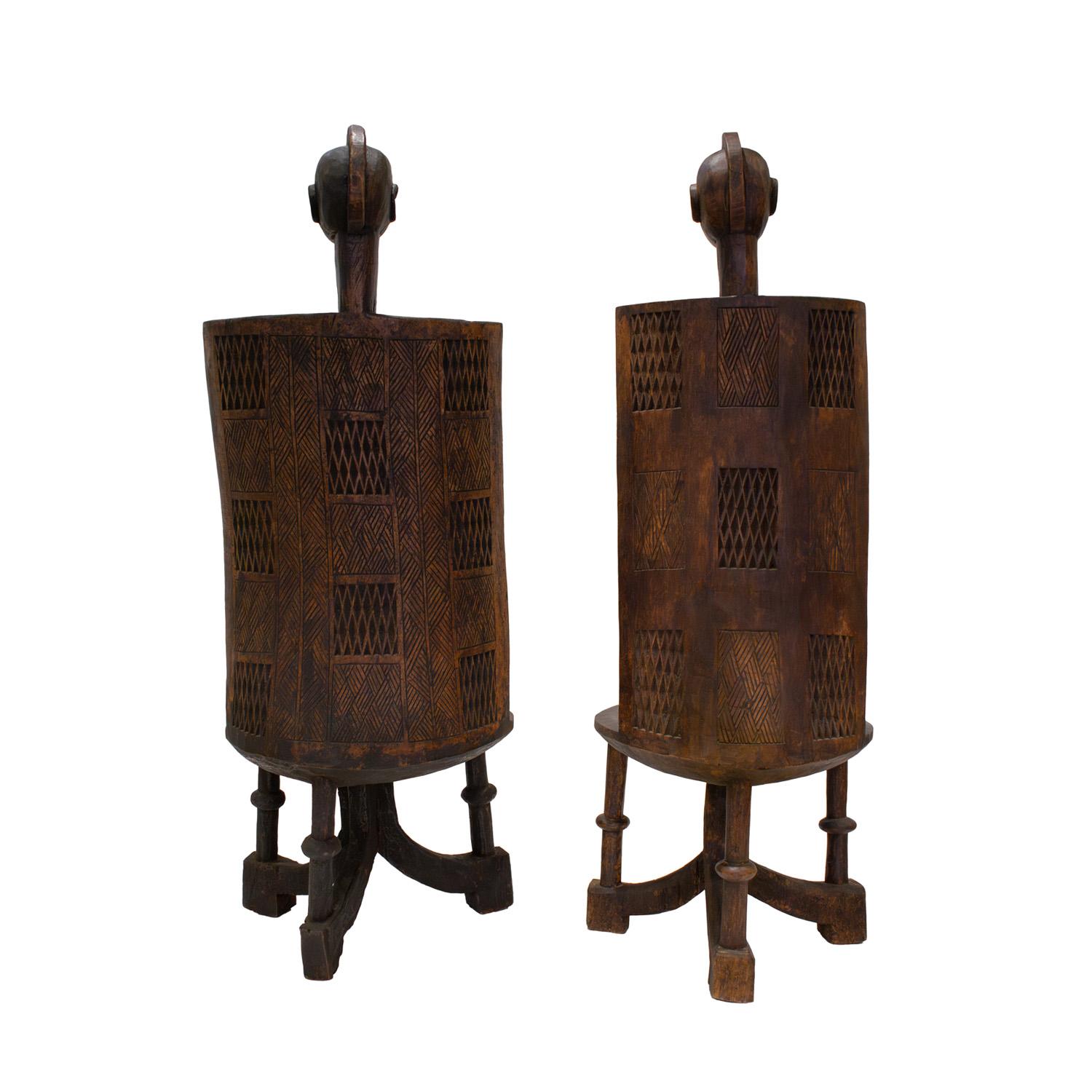 Tanzanian Pair of Hand-Carved Tribal Chairs from Africa 1960s