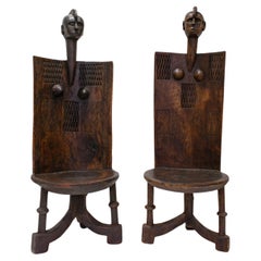Vintage Pair of Hand-Carved Tribal Chairs from Africa 1960s
