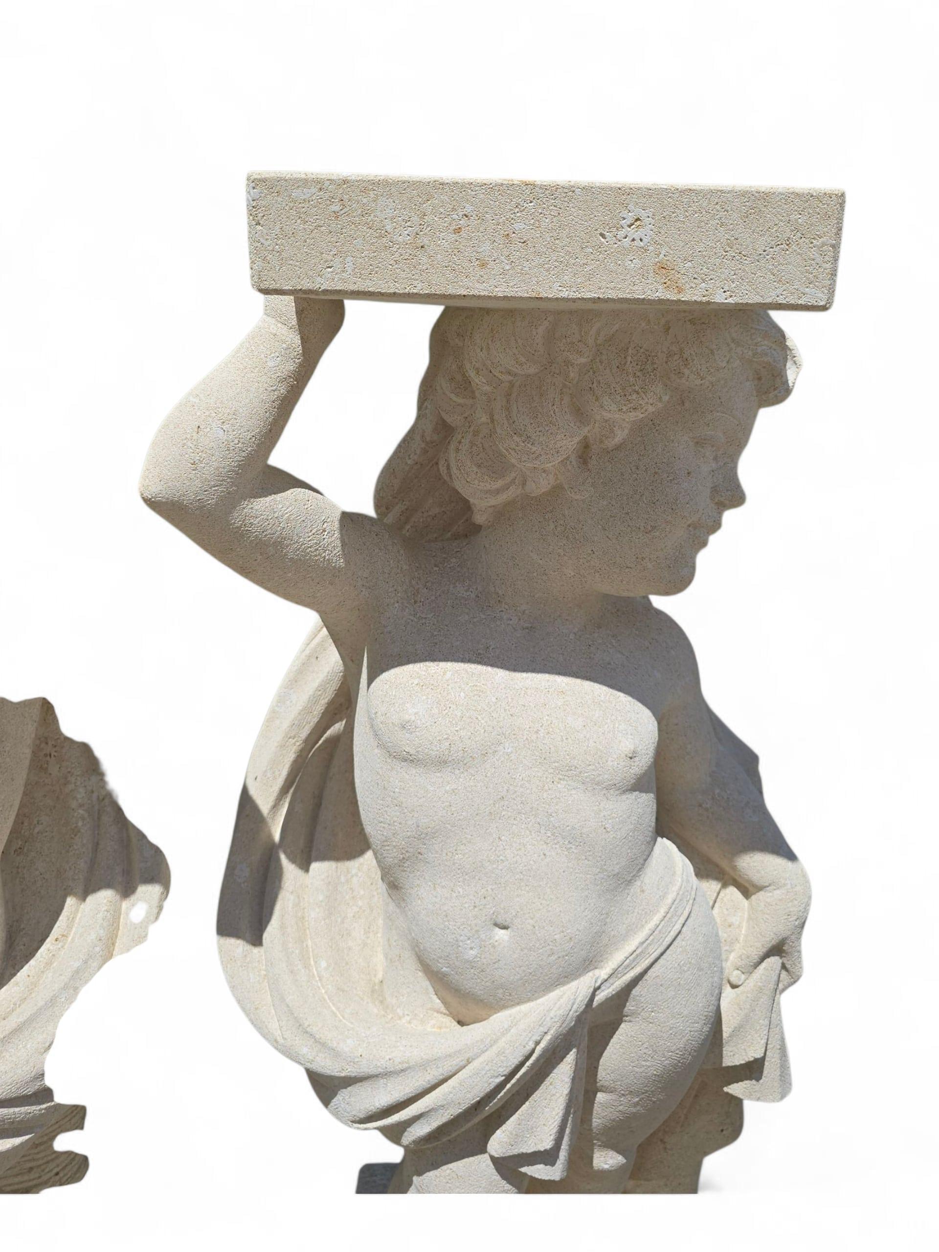 Pair of Hand-Carved Vicenza Stone Cherubs, Italy For Sale 1