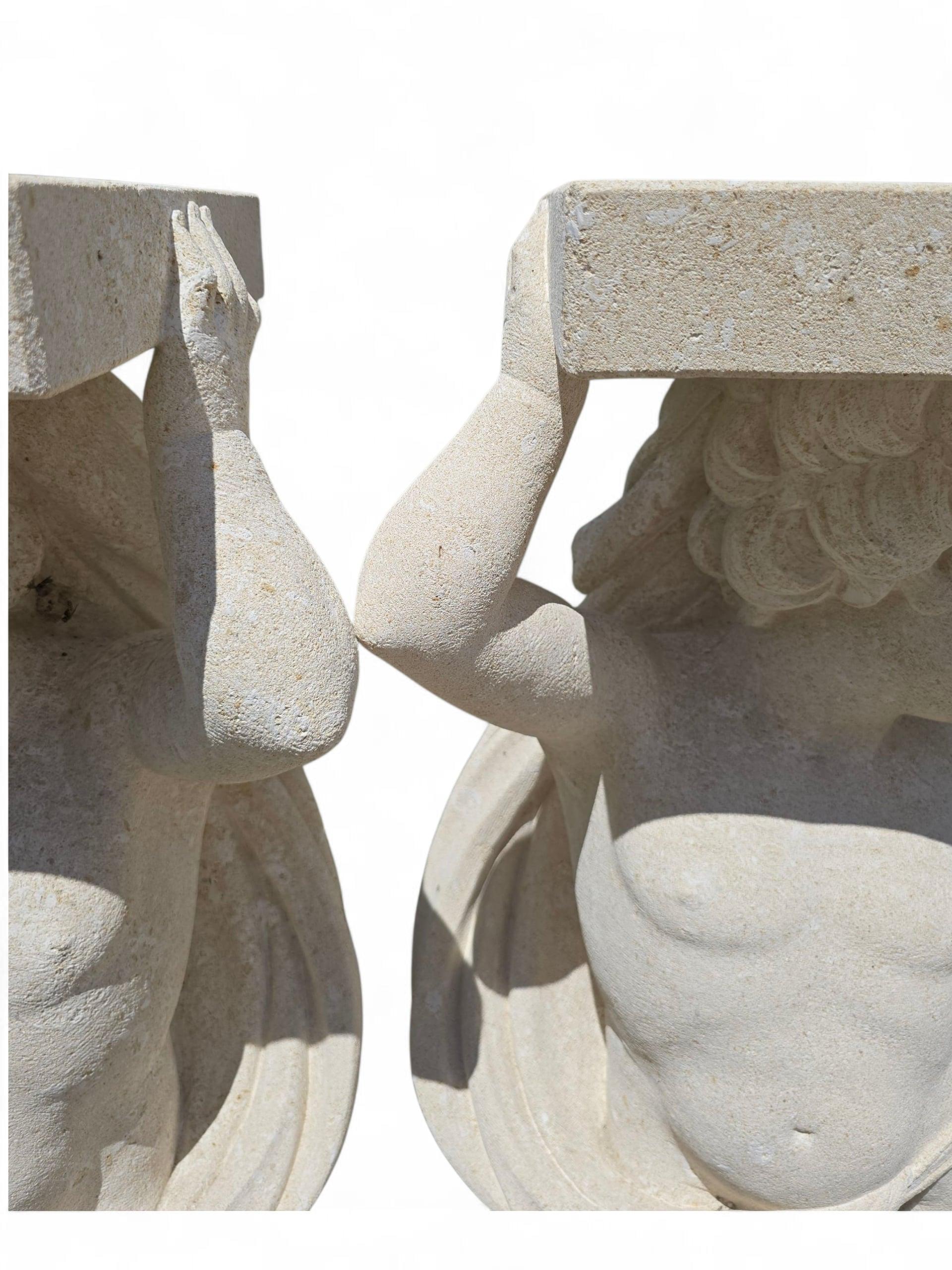 Pair of Hand-Carved Vicenza Stone Cherubs, Italy For Sale 2