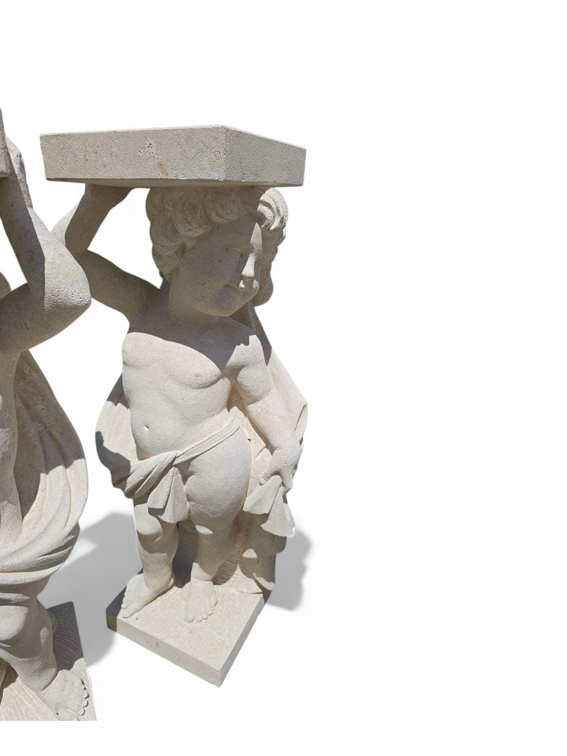 Pair of Hand-Carved Vicenza Stone Cherubs, Italy For Sale 3