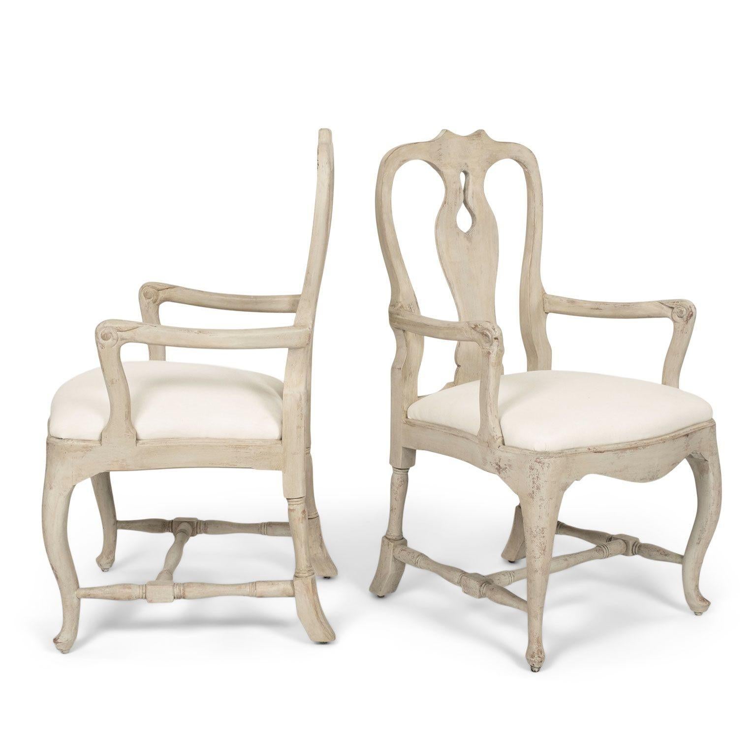 Pair of Hand-Carved Vintage Swedish Rococo Style Armchairs In Good Condition In Houston, TX