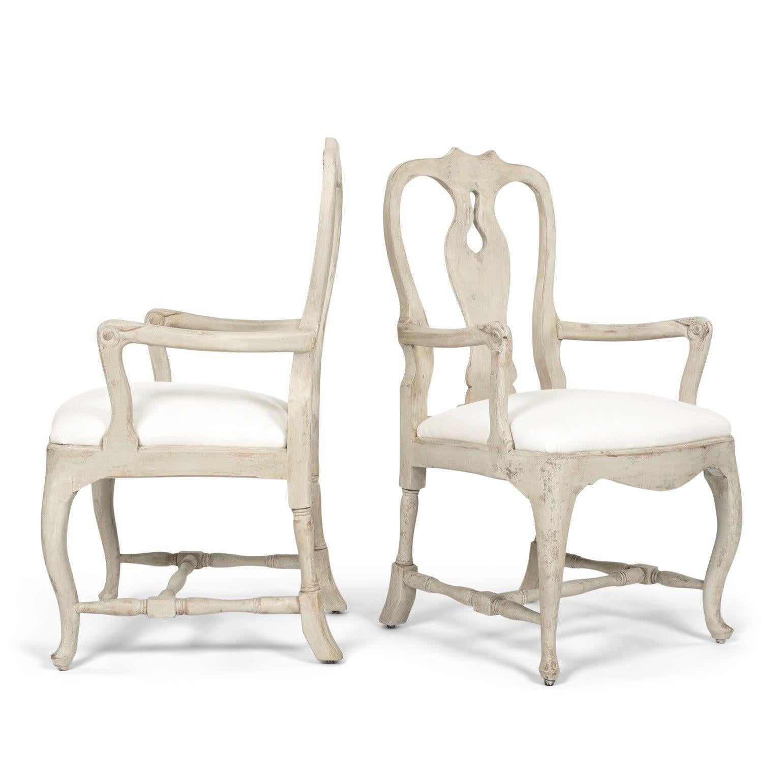 Wood Pair of Hand-Carved Vintage Swedish Rococo Style Armchairs