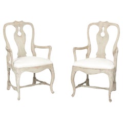 Pair of Hand-Carved Vintage Swedish Rococo Style Armchairs