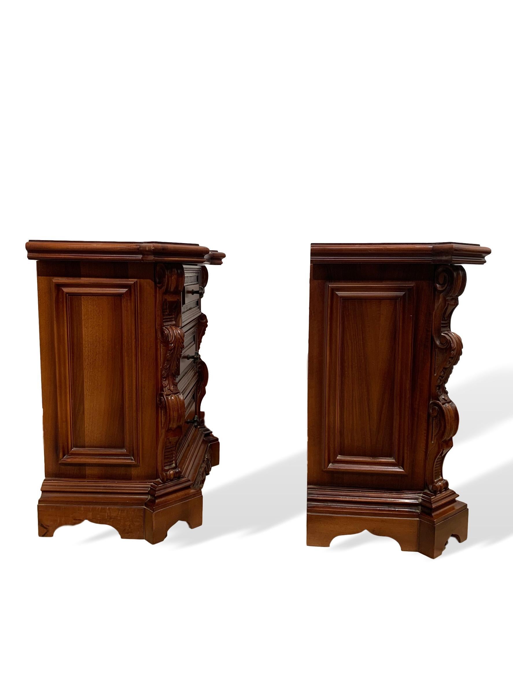 Pair of Hand Carved Walnut Commodes, Italian, circa 1920 In Good Condition In Banner Elk, NC