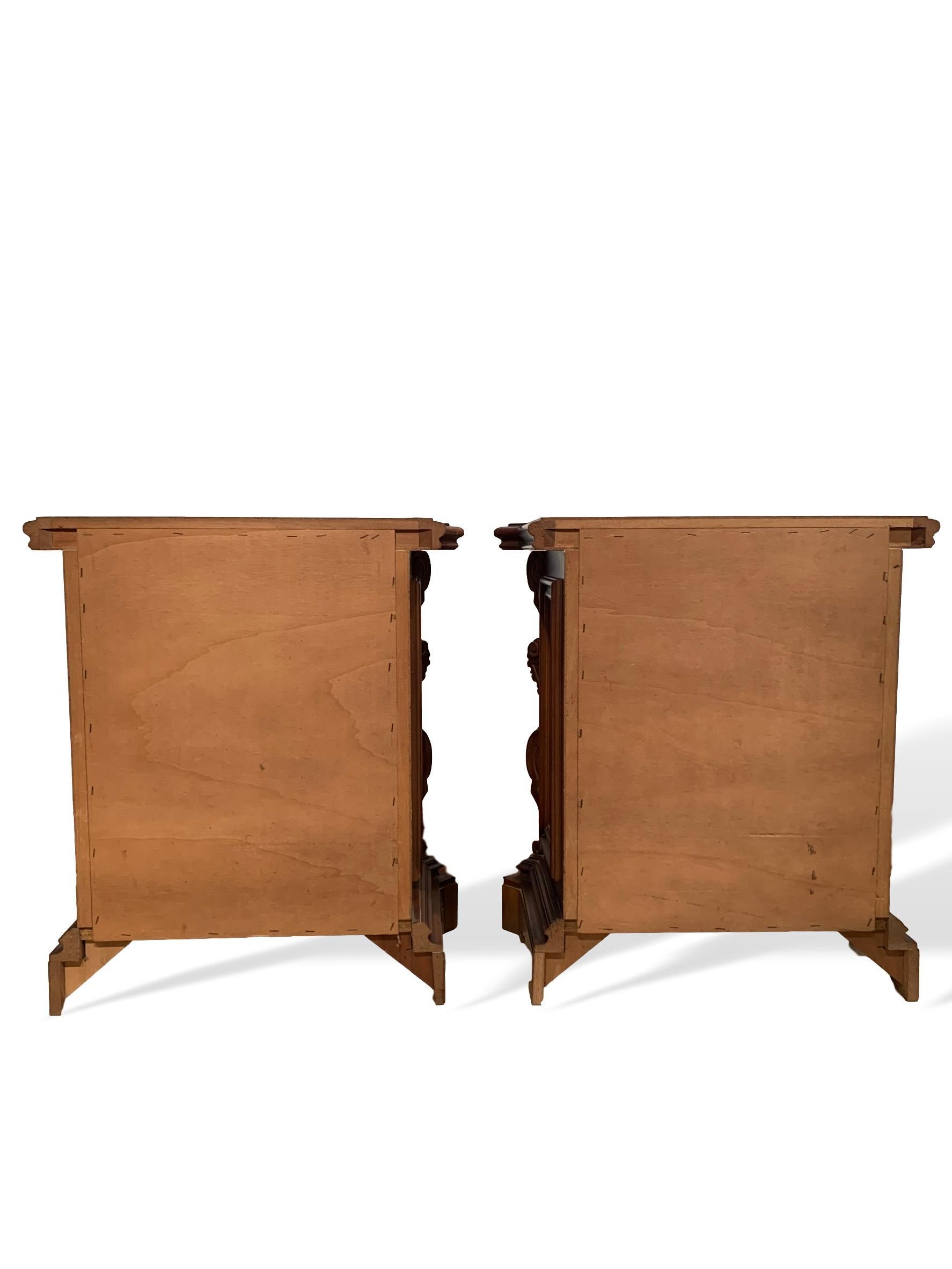 Early 20th Century Pair of Hand Carved Walnut Commodes, Italian, circa 1920