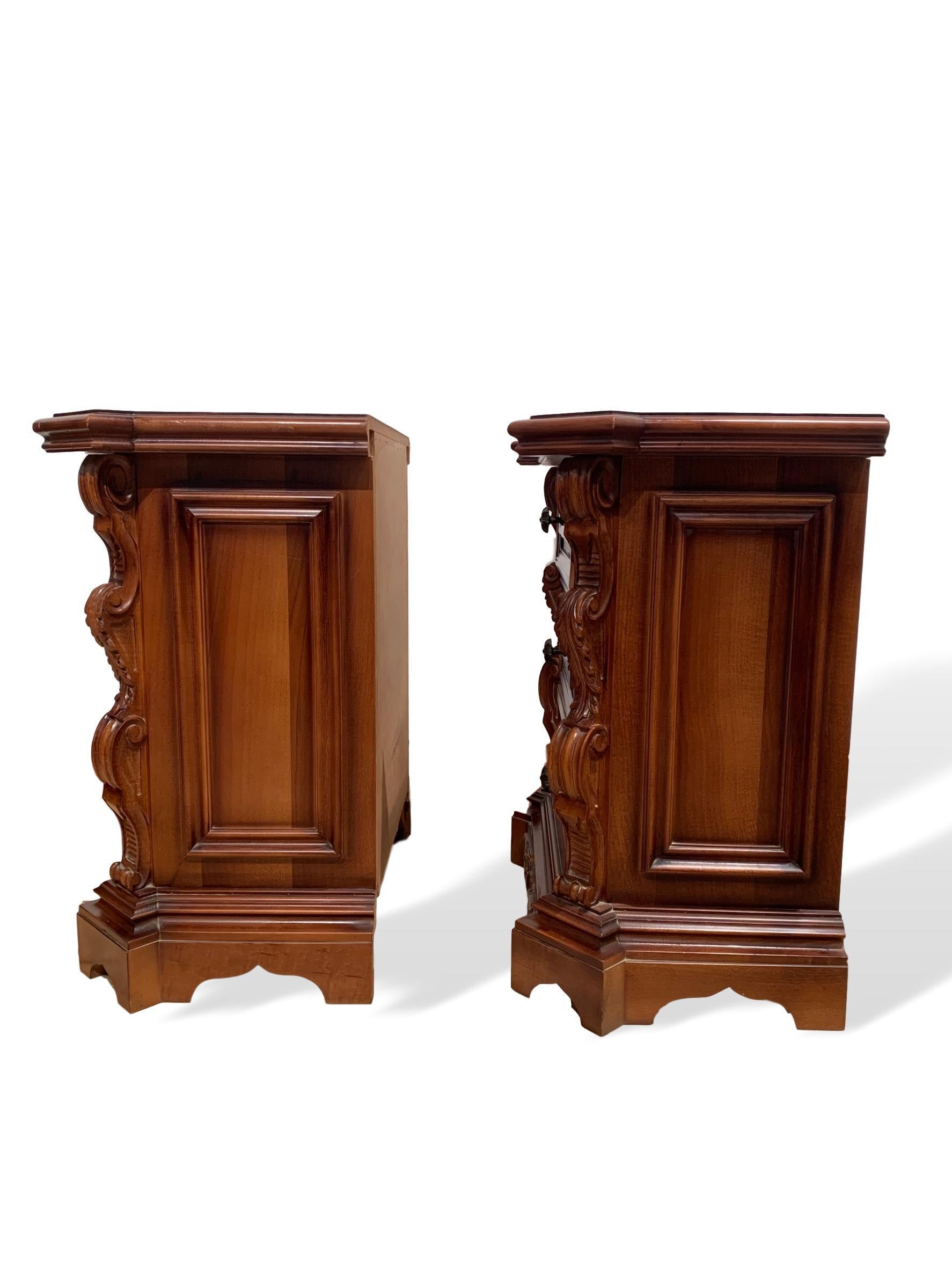 Pair of Hand Carved Walnut Commodes, Italian, circa 1920 1