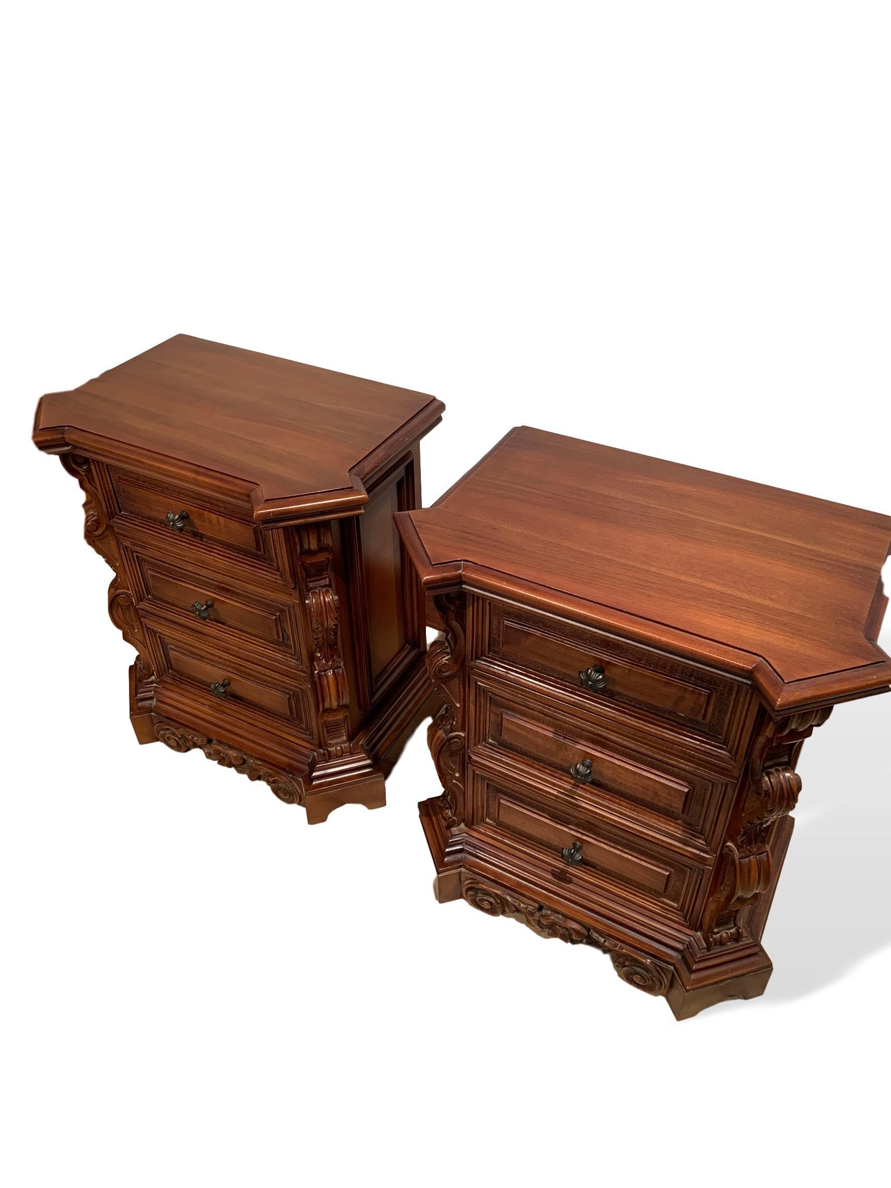 Pair of Hand Carved Walnut Commodes, Italian, circa 1920 2