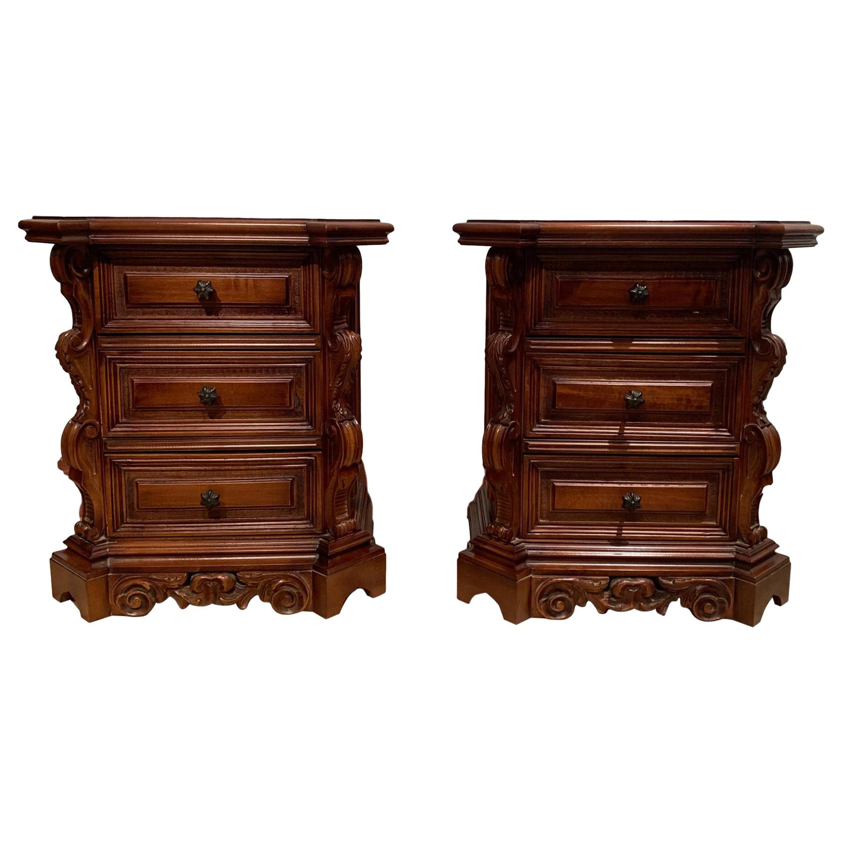 Pair of Hand Carved Walnut Commodes, Italian, circa 1920